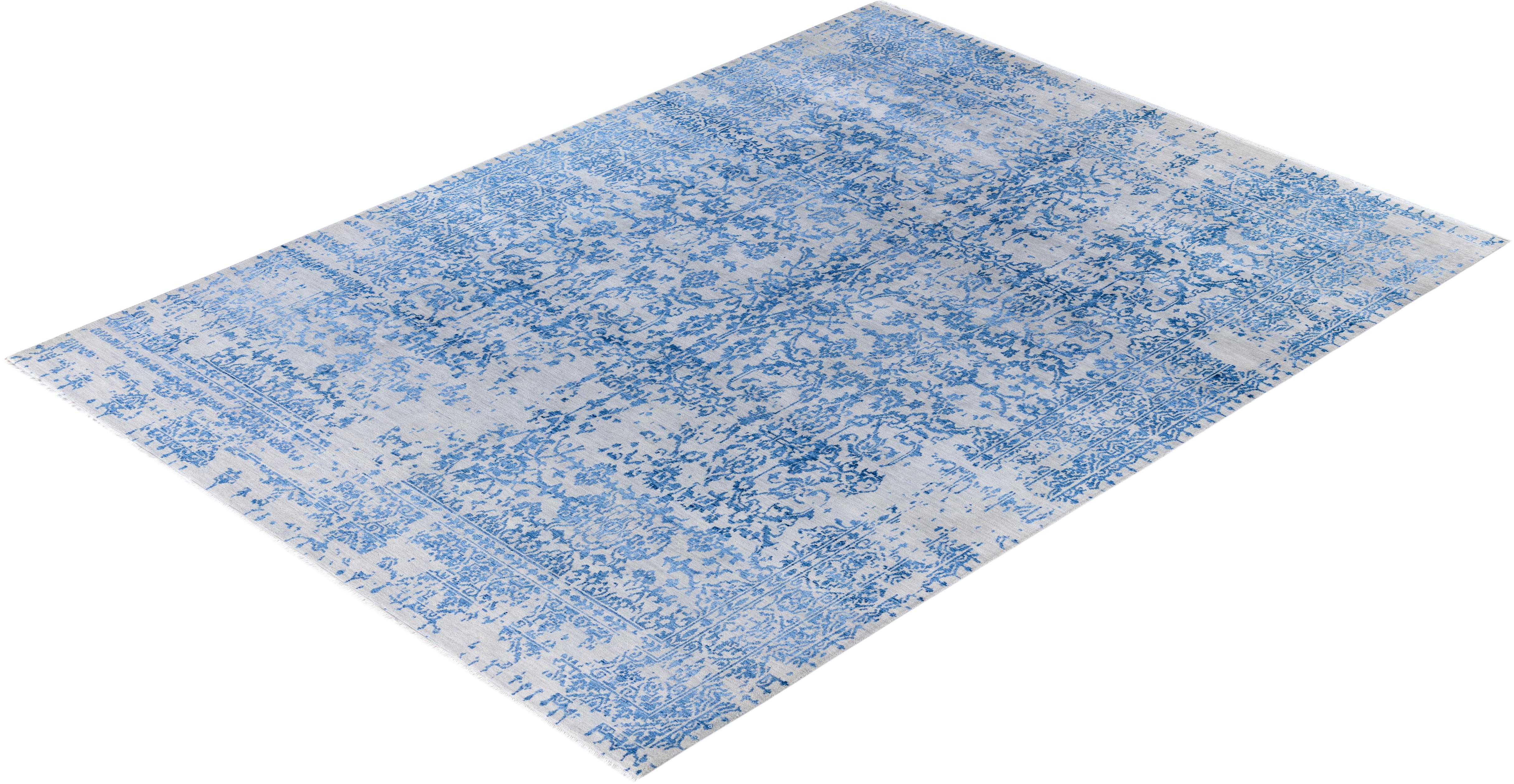 Traditional Abstract Wool, Silk Hand Knotted Gray Area Rugs 9' 0