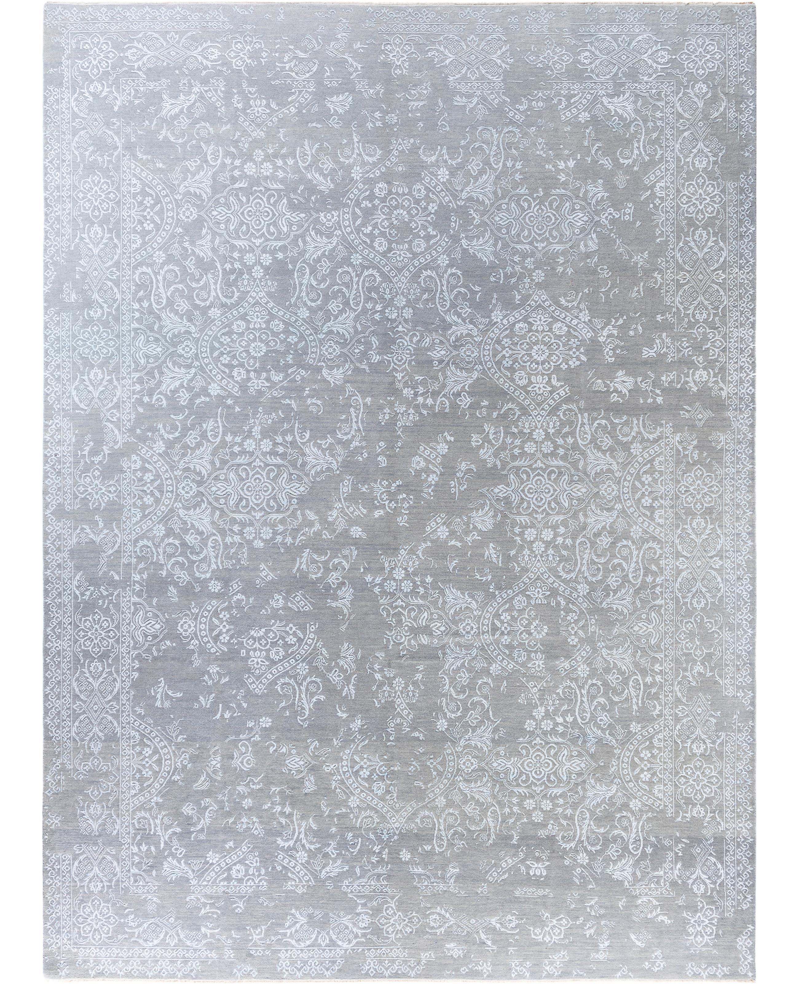Traditional Abstract Wool, Silk Hand Knotted Gray Area Rugs 9' 0" x 12' 3"