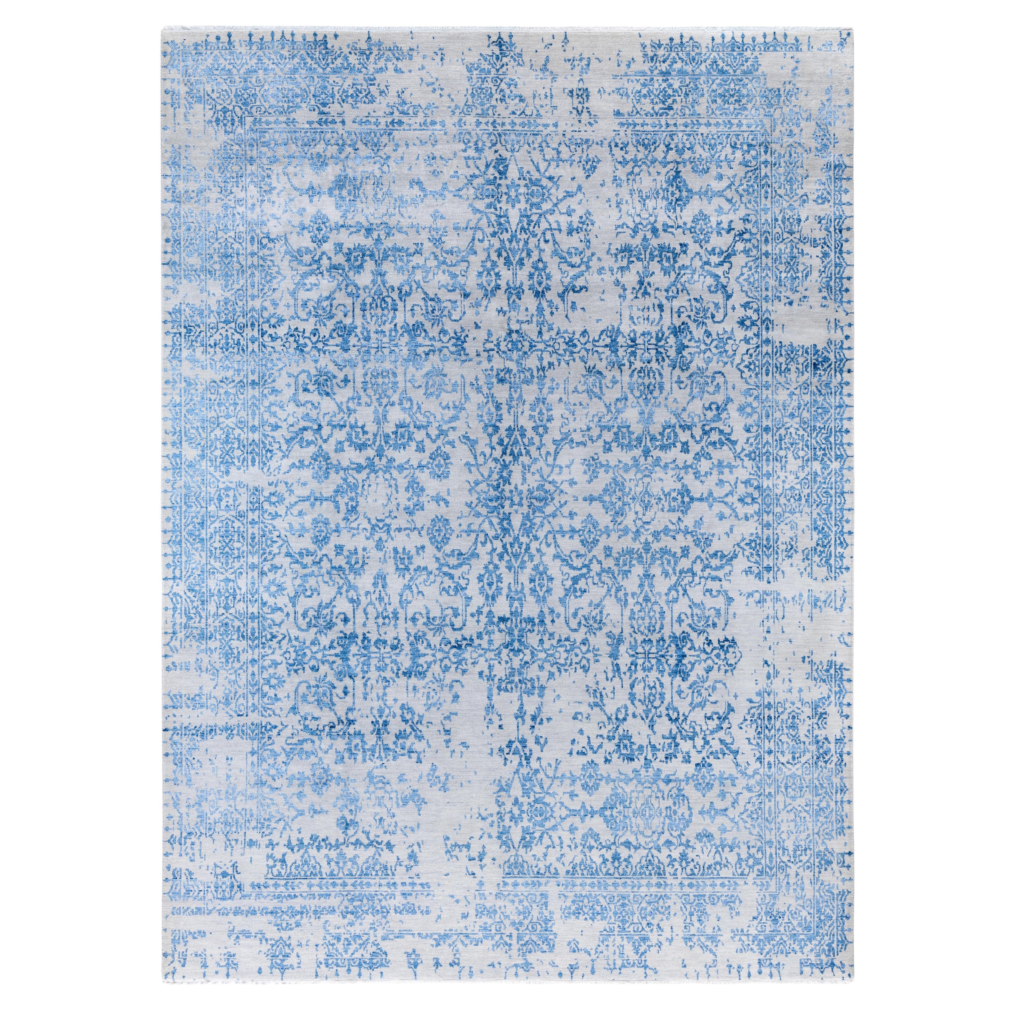 Traditioneller abstrakter handgeknüpfter grauer Teppich aus Wolle und Seide 9' 0" x 12' 3"