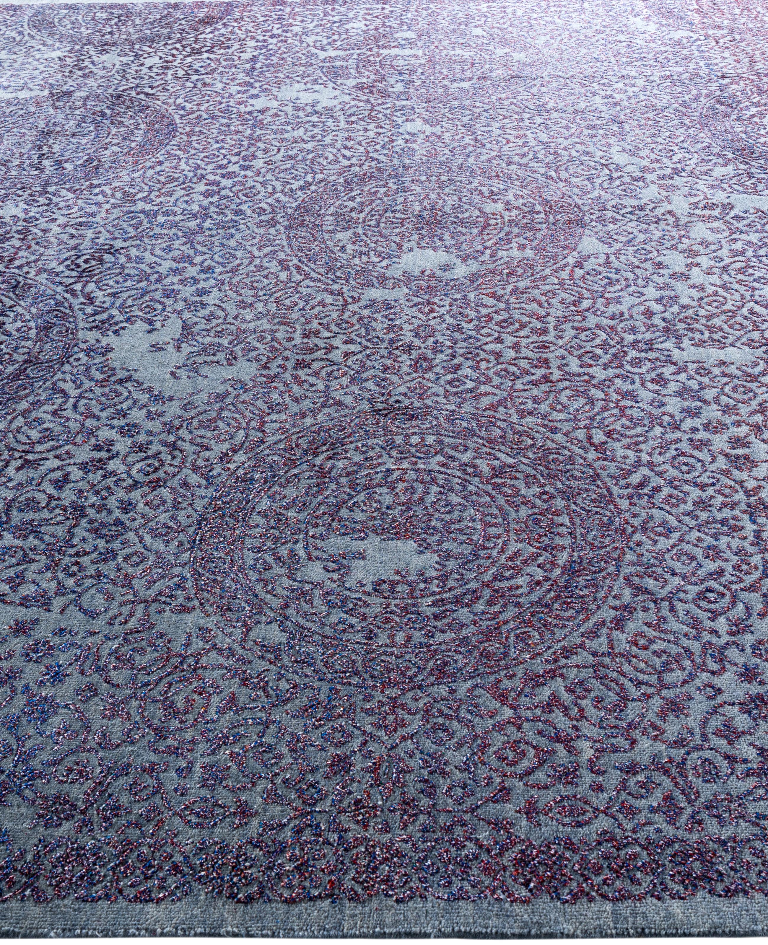 Annodato a mano Traditional Abstract Wool, Silk Hand Knotted Gray Area Rugs 9' 0