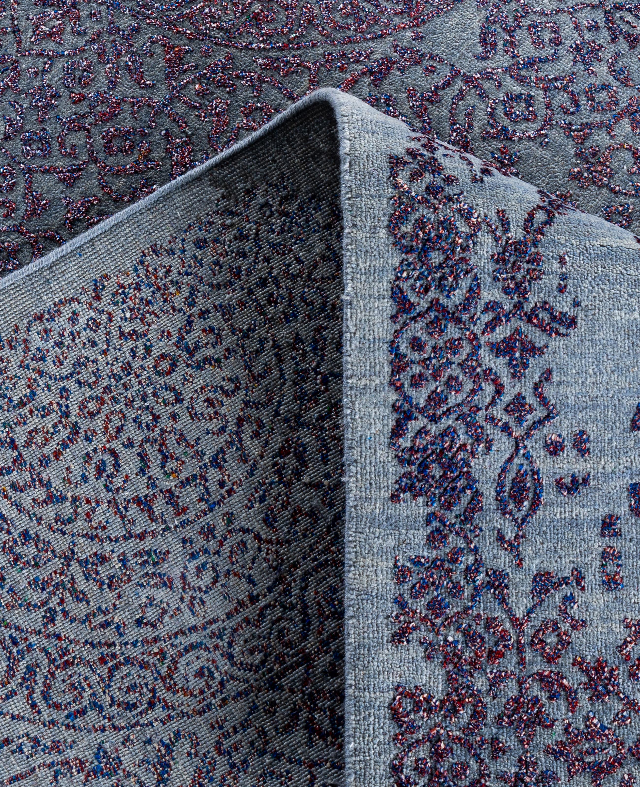 XXI secolo e contemporaneo Traditional Abstract Wool, Silk Hand Knotted Gray Area Rugs 9' 0