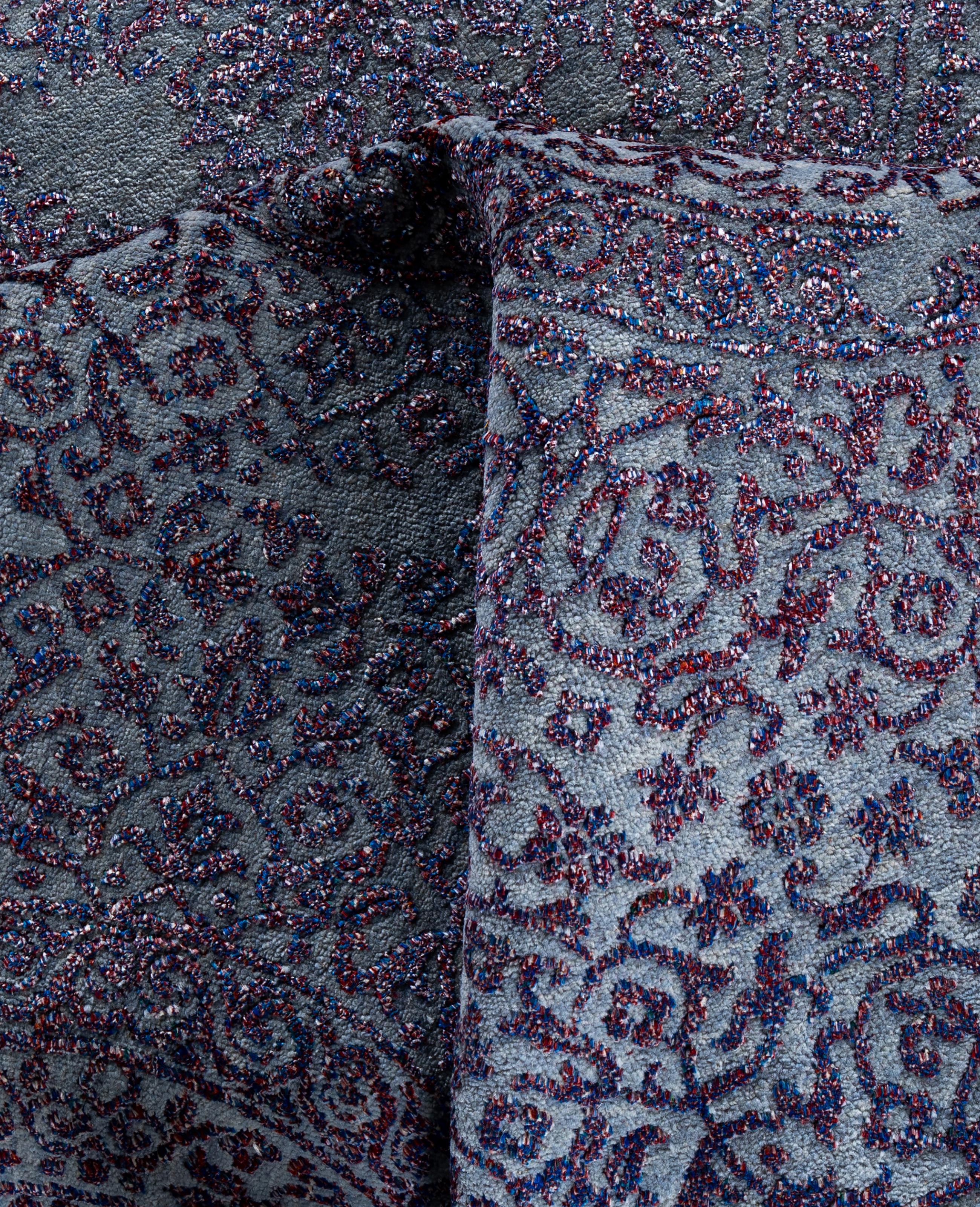 Lana Traditional Abstract Wool, Silk Hand Knotted Gray Area Rugs 9' 0
