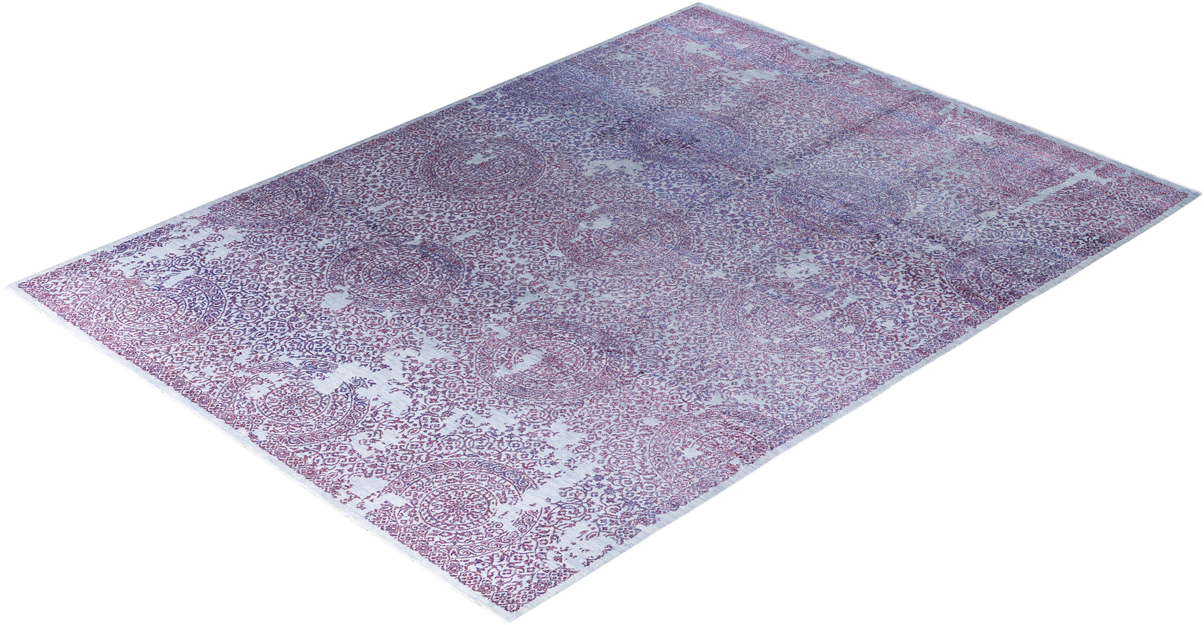 Traditional Abstract Wool, Silk Hand Knotted Gray Area Rugs 9' 0