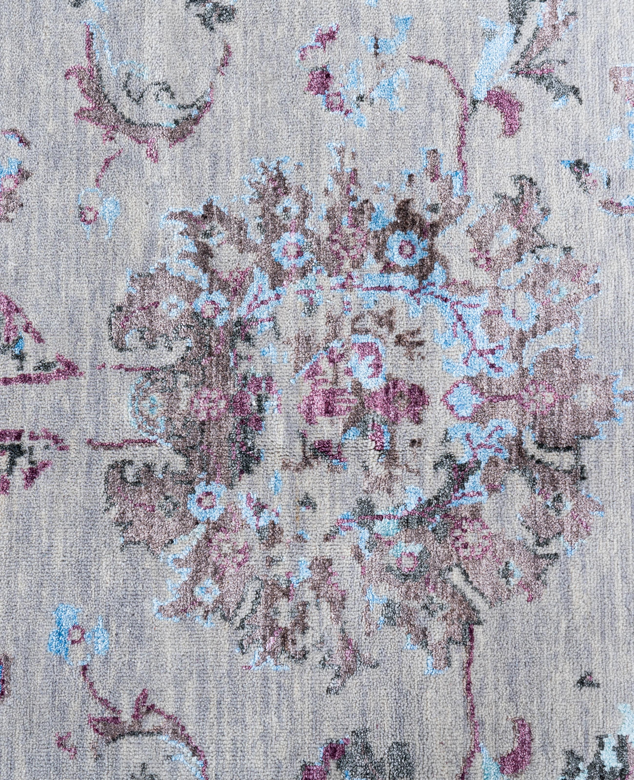 Indiano Traditional Abstract Wool, Silk Hand Knoted Gray Area Rugs 9' 1