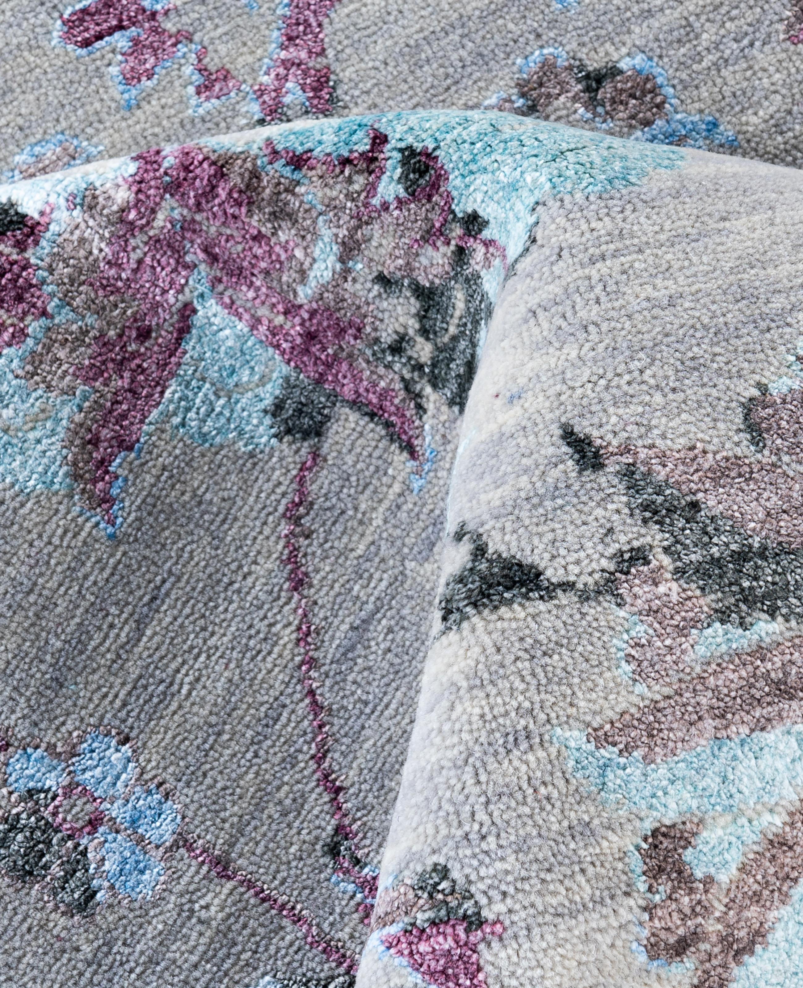 Lana Traditional Abstract Wool, Silk Hand Knoted Gray Area Rugs 9' 1