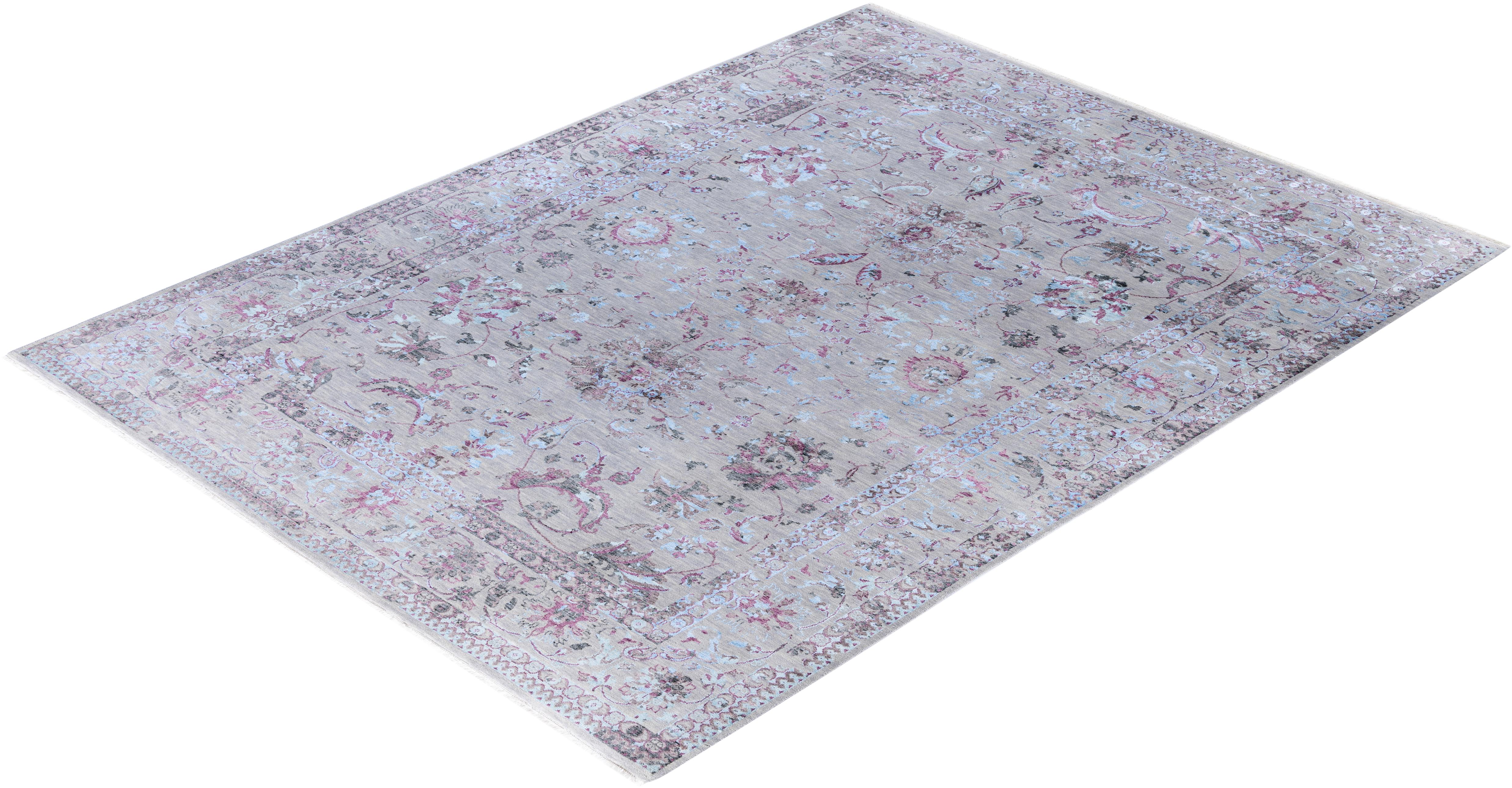 Traditional Abstract Wool, Silk Hand Knoted Gray Area Rugs 9' 1