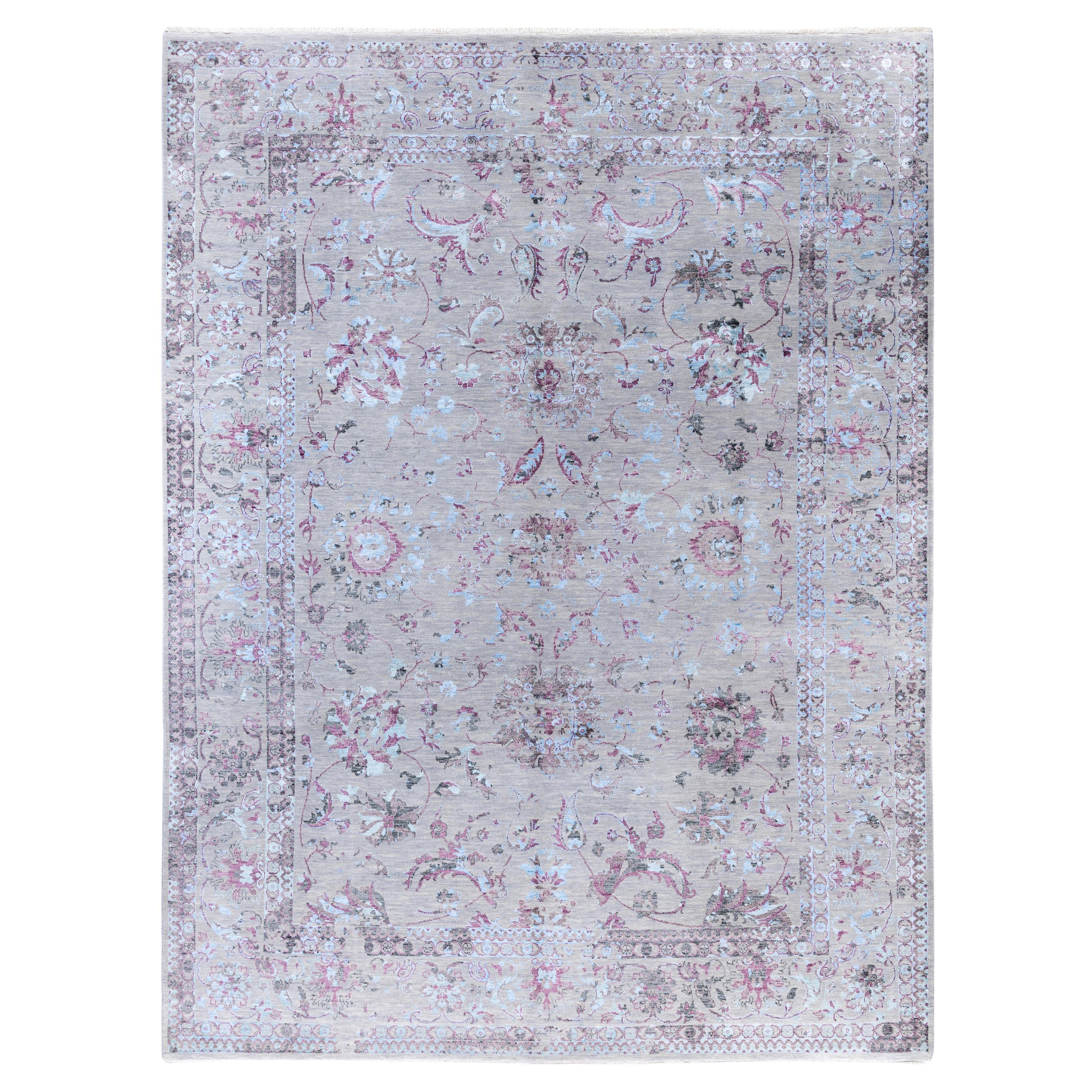 Traditional Abstract Wool, Silk Hand Knoted Gray Area Rugs 9' 1" x 12' 0"