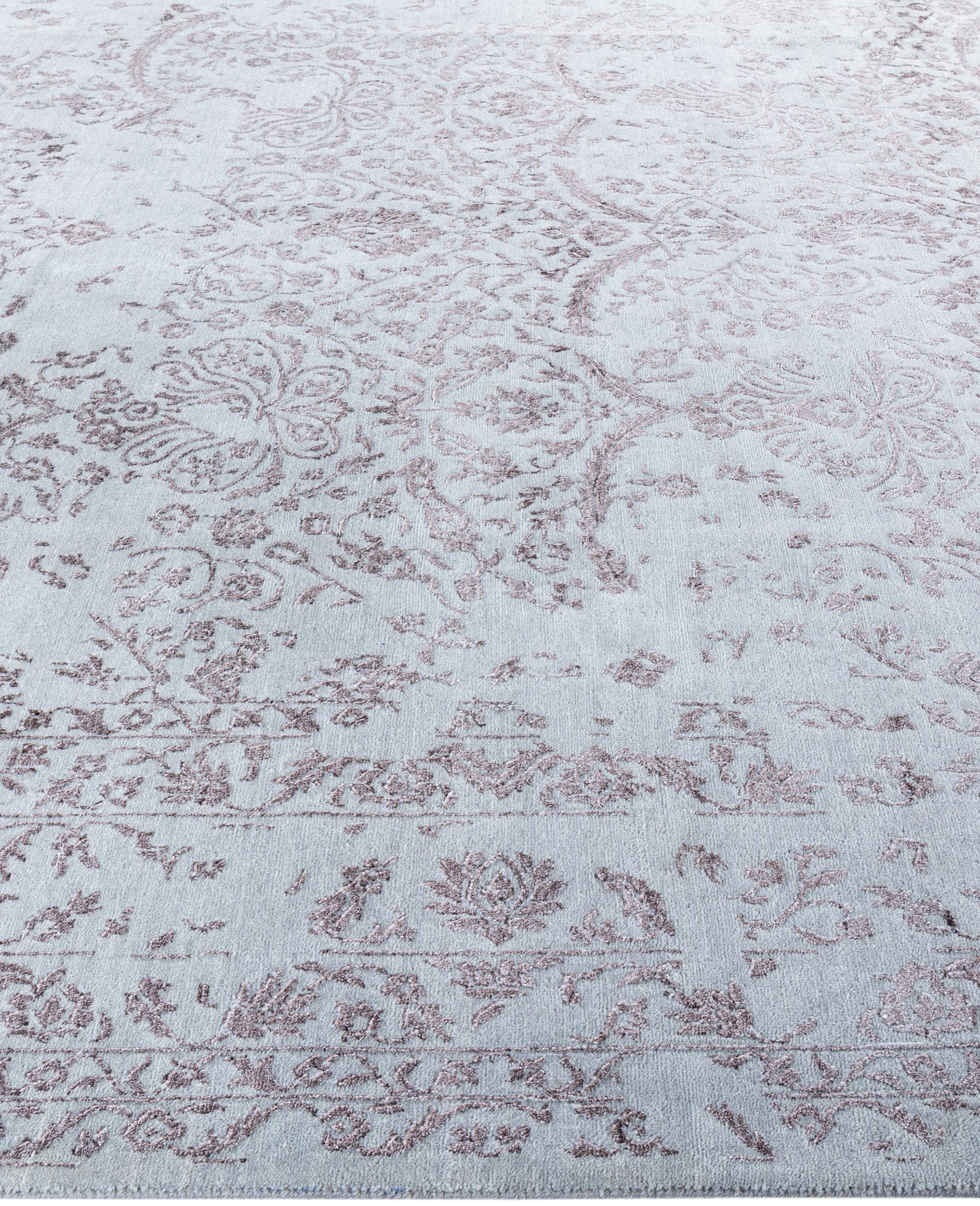 Annodato a mano Traditional Abstract Wool, Silk Hand Knoted Gray Area Rugs 9' 1