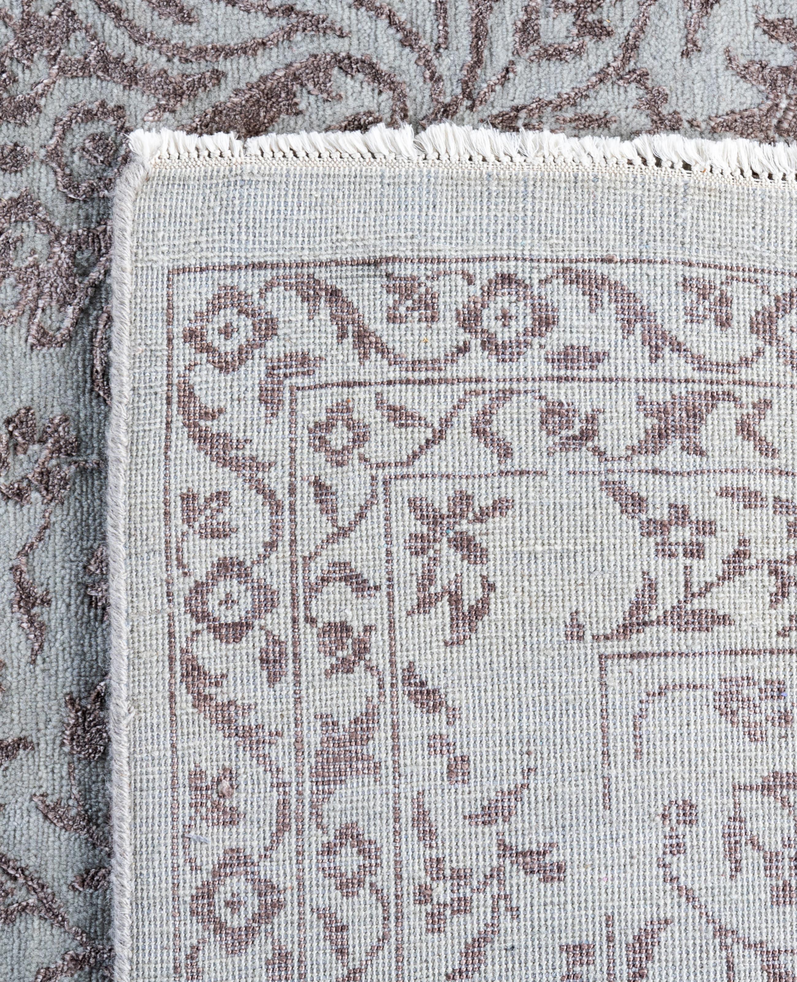 Traditional Abstract Wool, Silk Hand Knoted Gray Area Rugs 9' 1