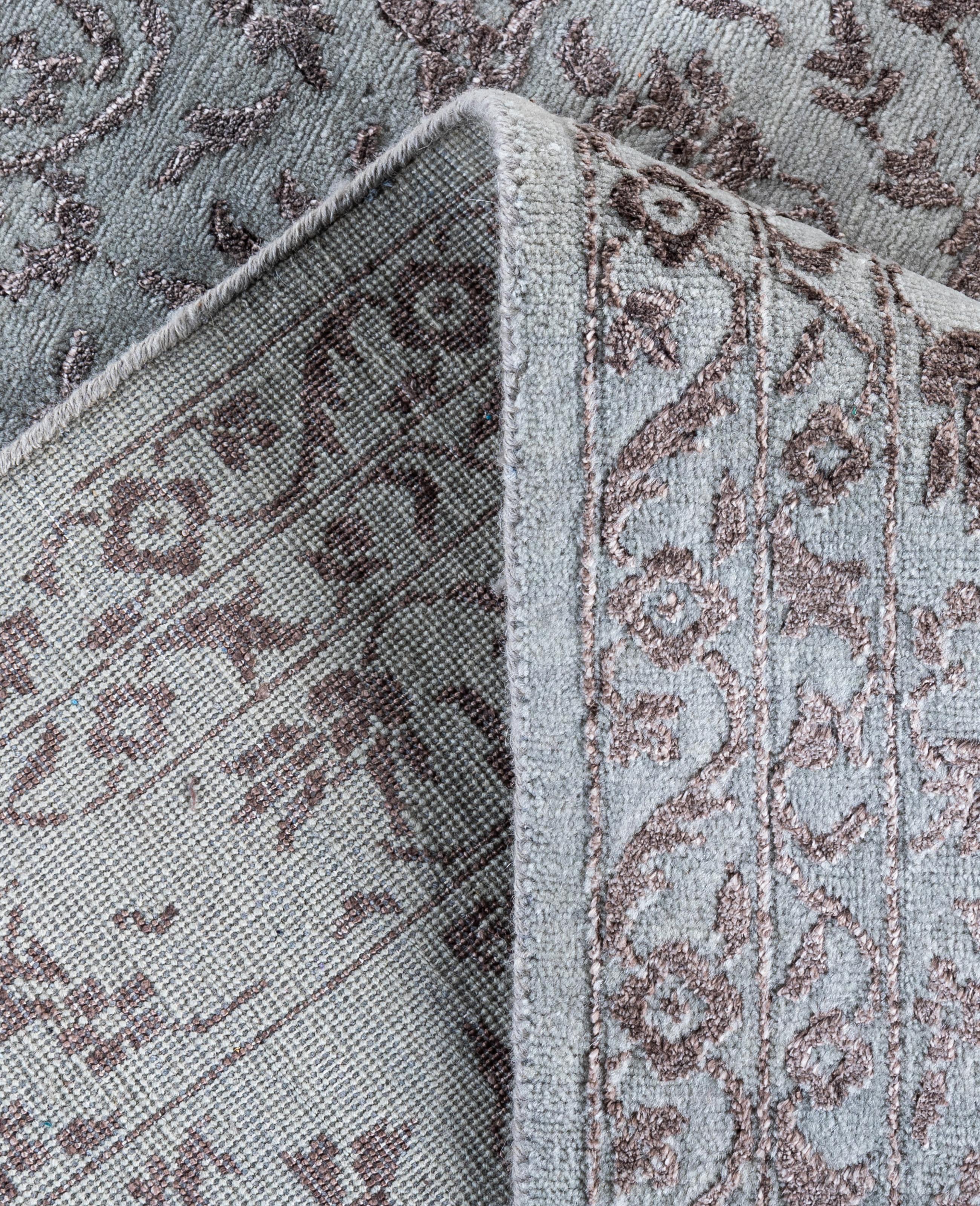 XXI secolo e contemporaneo Traditional Abstract Wool, Silk Hand Knoted Gray Area Rugs 9' 1
