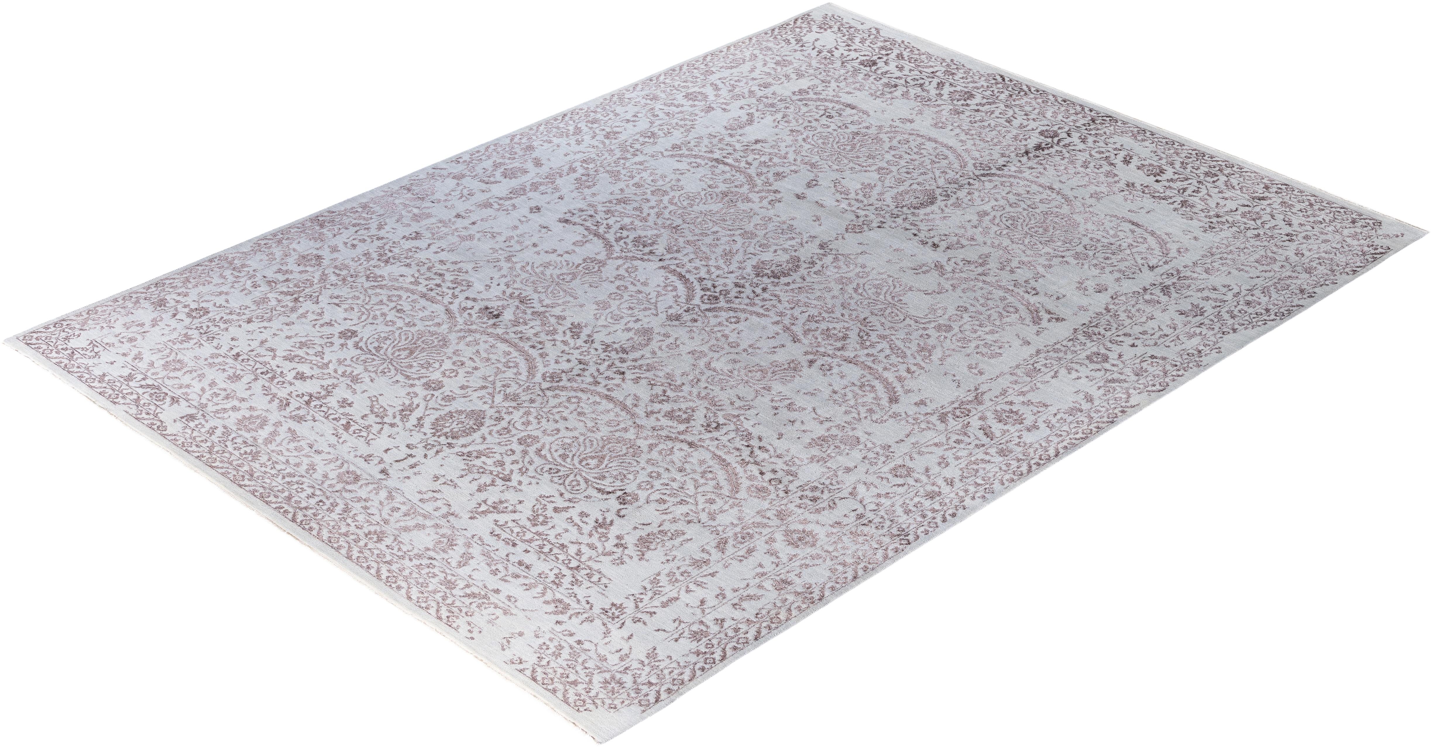 Traditional Abstract Wool, Silk Hand Knoted Gray Area Rugs 9' 1
