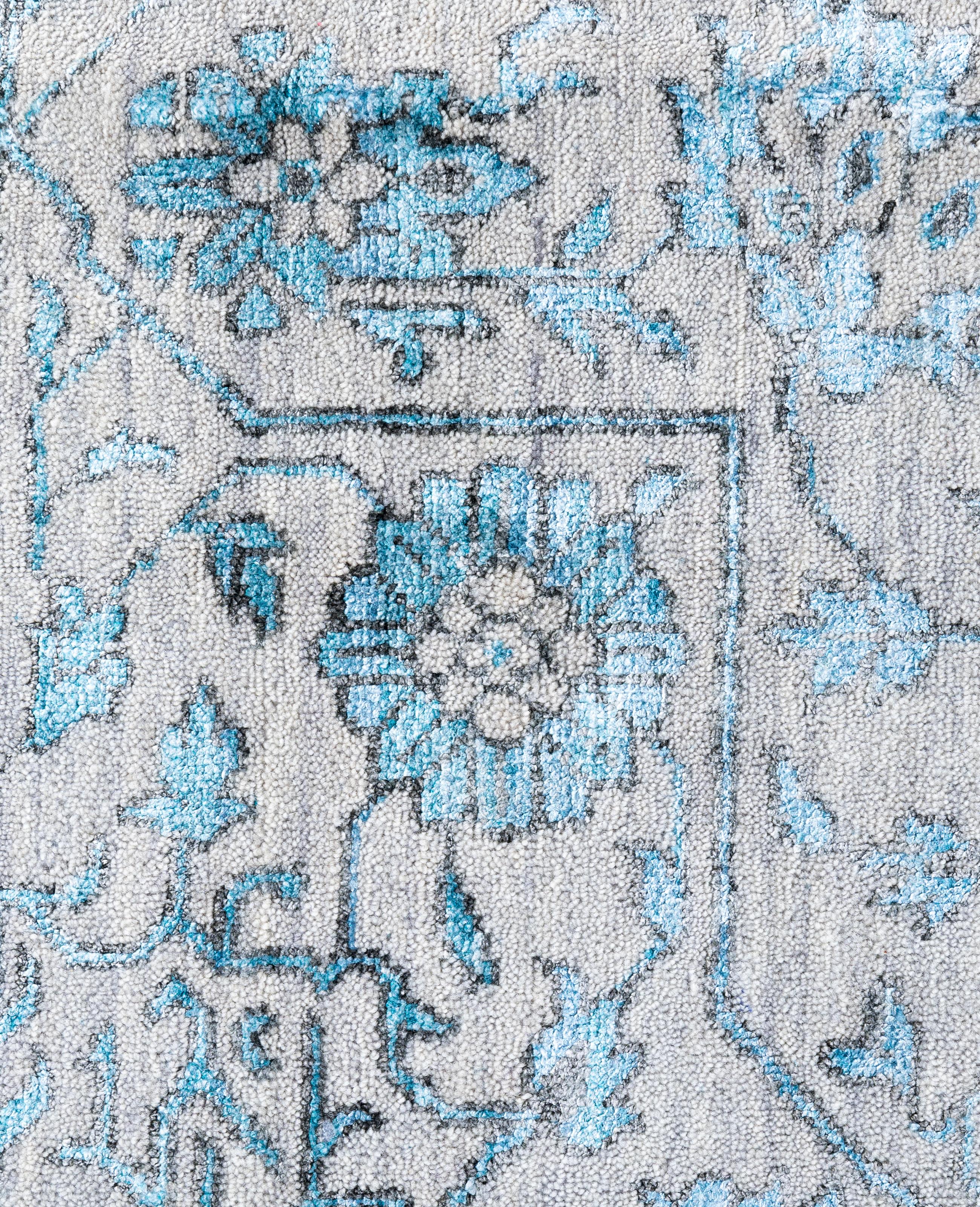 Indiano Traditional Abstract Wool, Silk Hand Knoted Gray Area Rugs 9' 1