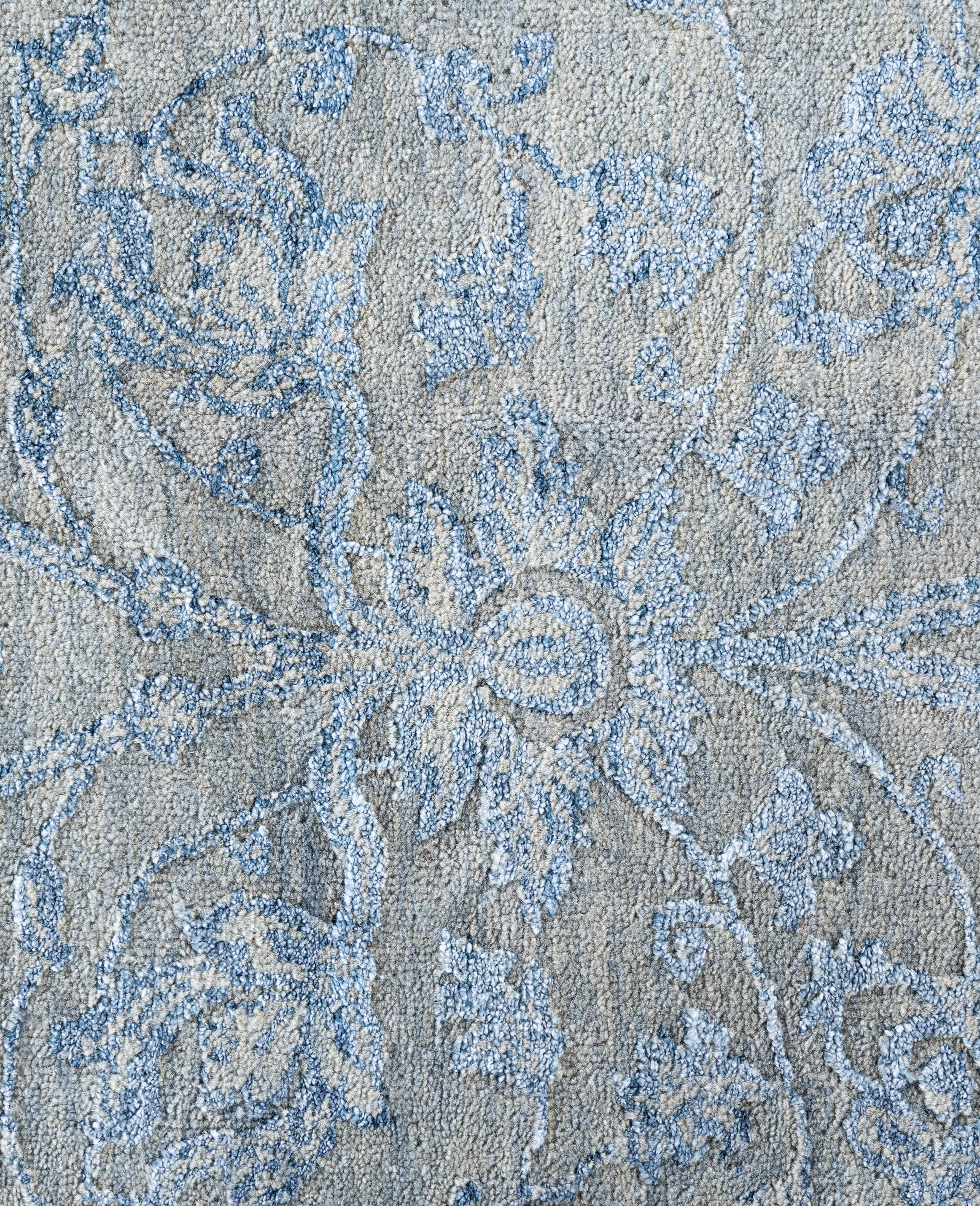 Indiano Traditional Abstract Wool, Silk Hand Knoted Gray Area Rugs 9' 1