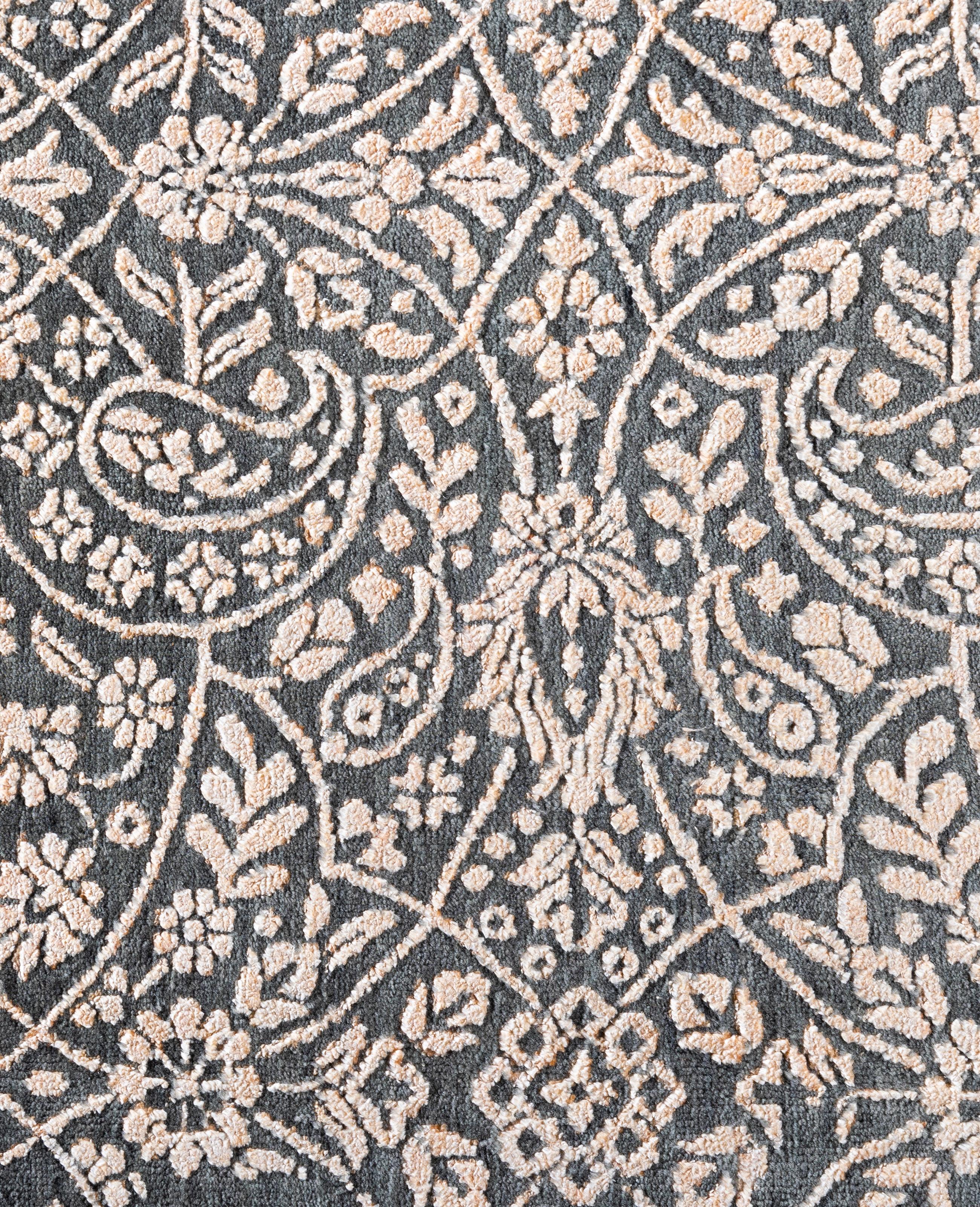 Indiano Traditional Abstract Wool, Silk Hand Knoted Gray Area Rugs 9' 1
