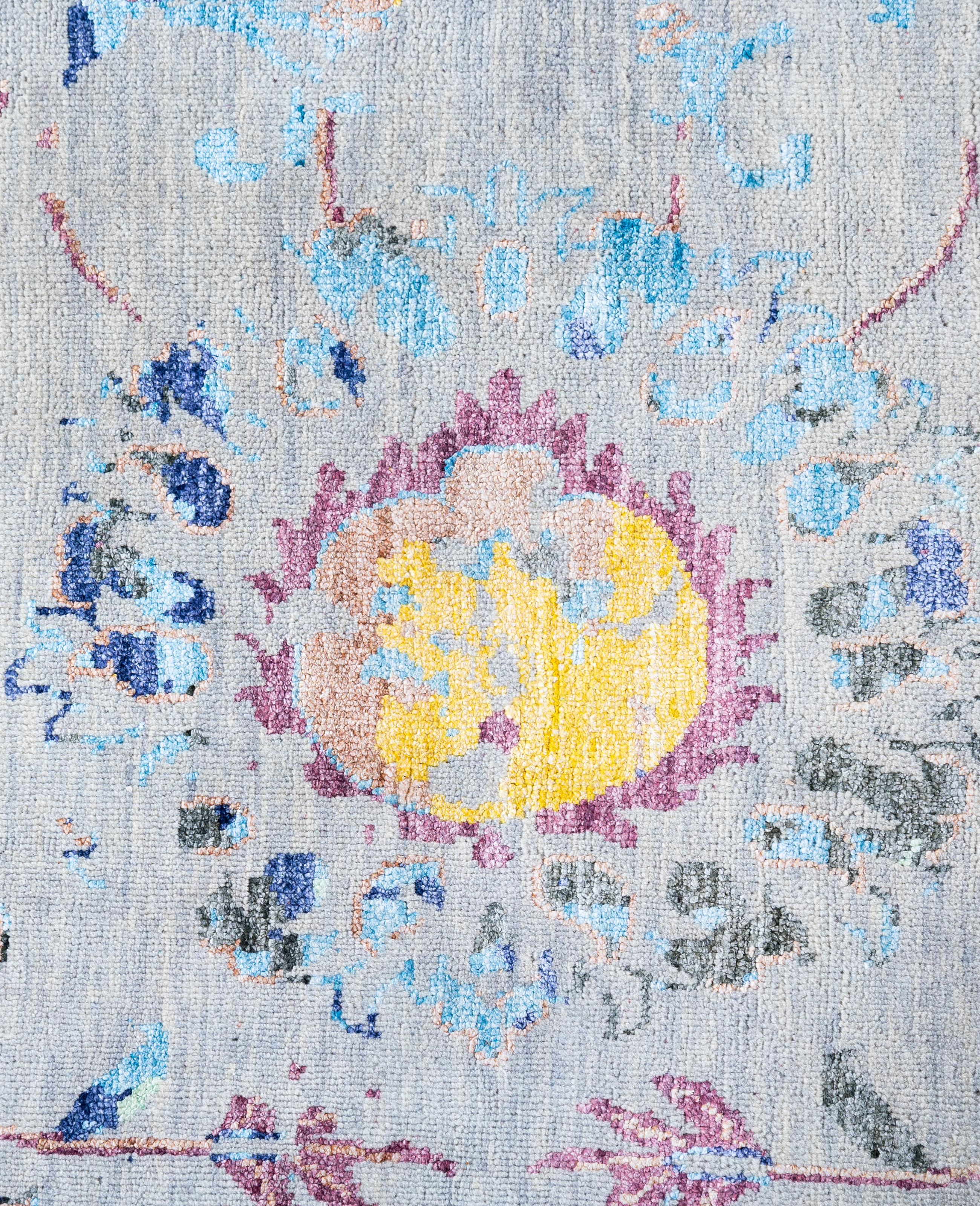 Indiano Traditional Abstract Wool, Silk Hand Knoted Gray Area Rugs 9' 1