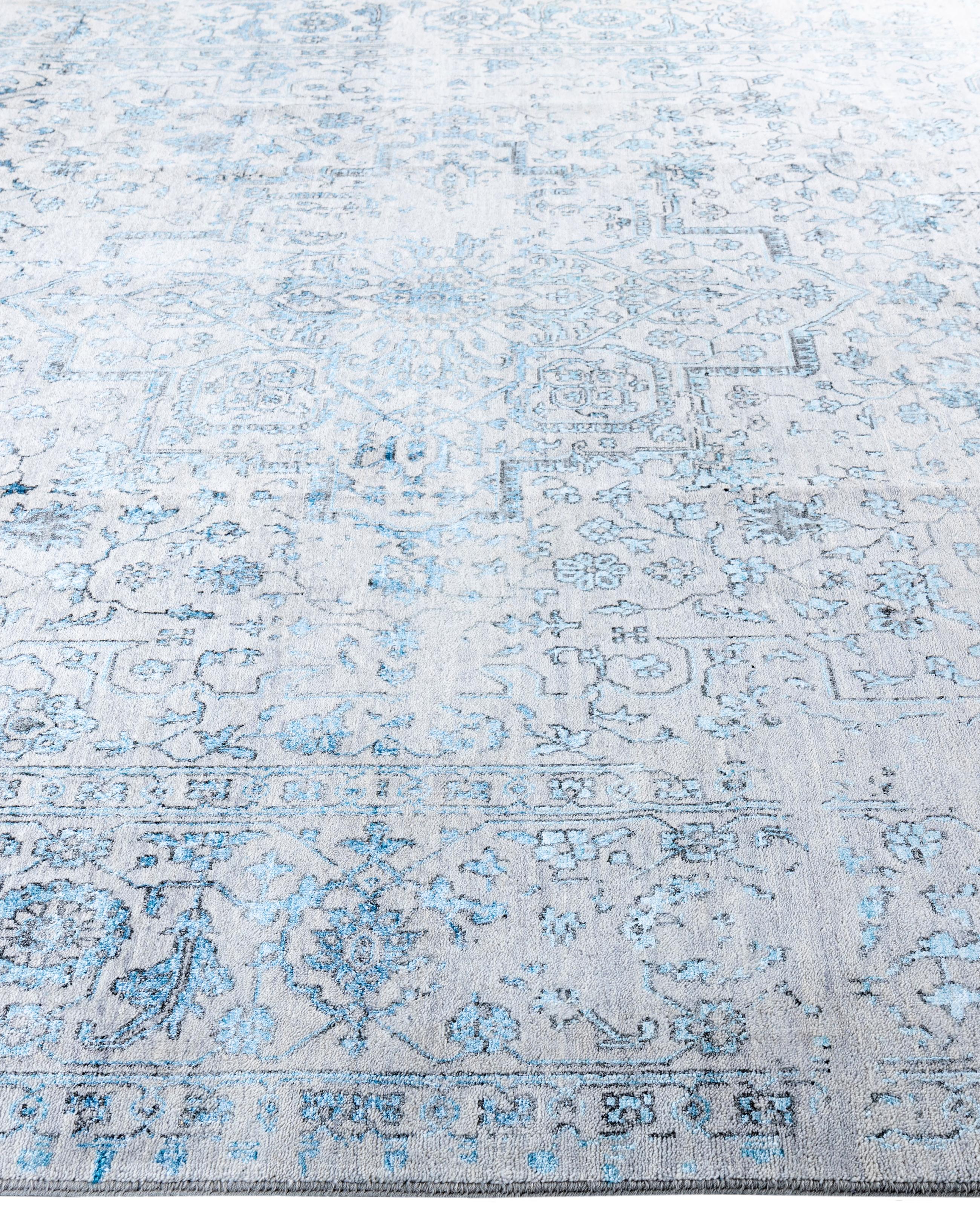 Annodato a mano Traditional Abstract Wool, Silk Hand Knoted Gray Area Rugs 9' 1