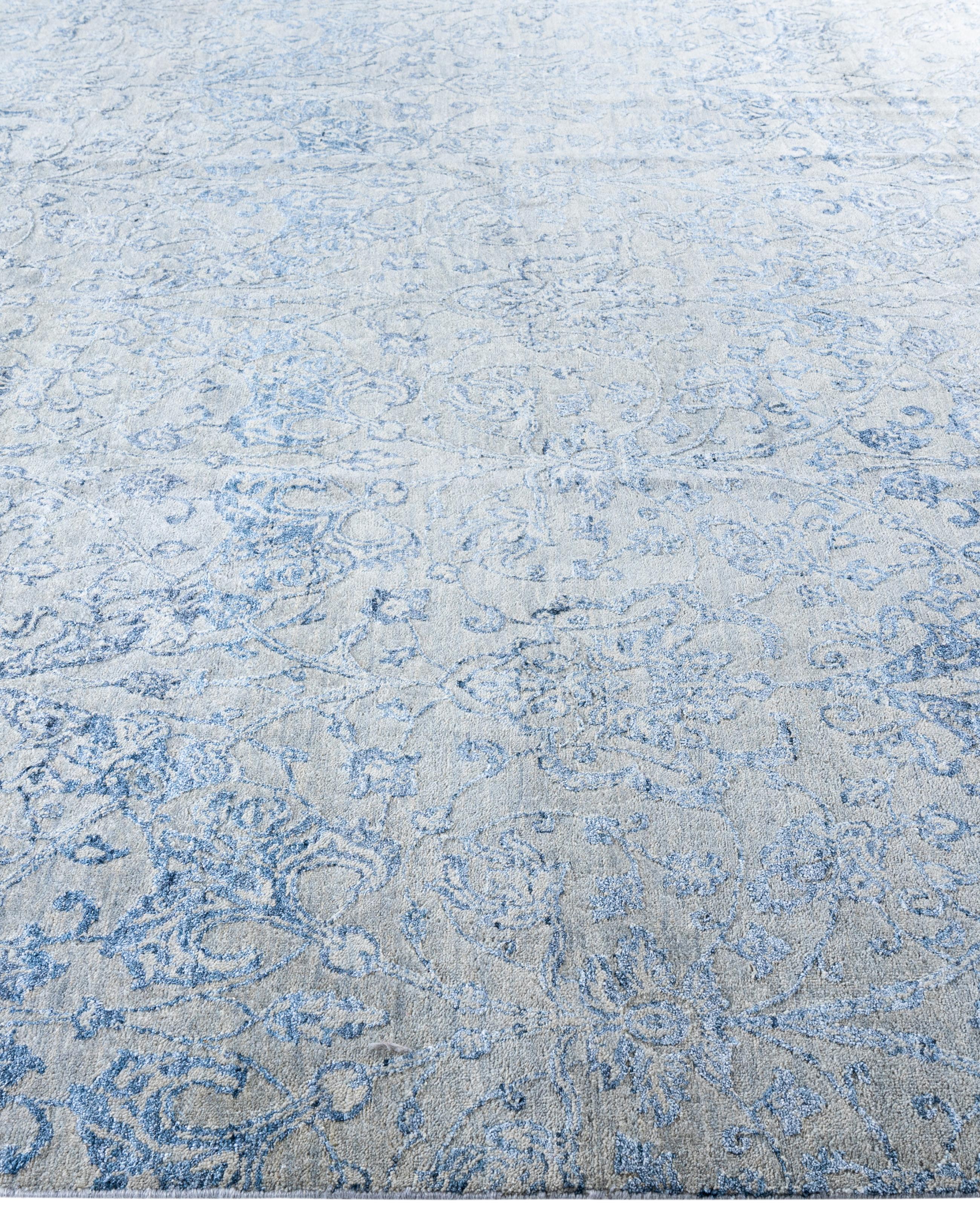 Annodato a mano Traditional Abstract Wool, Silk Hand Knoted Gray Area Rugs 9' 1
