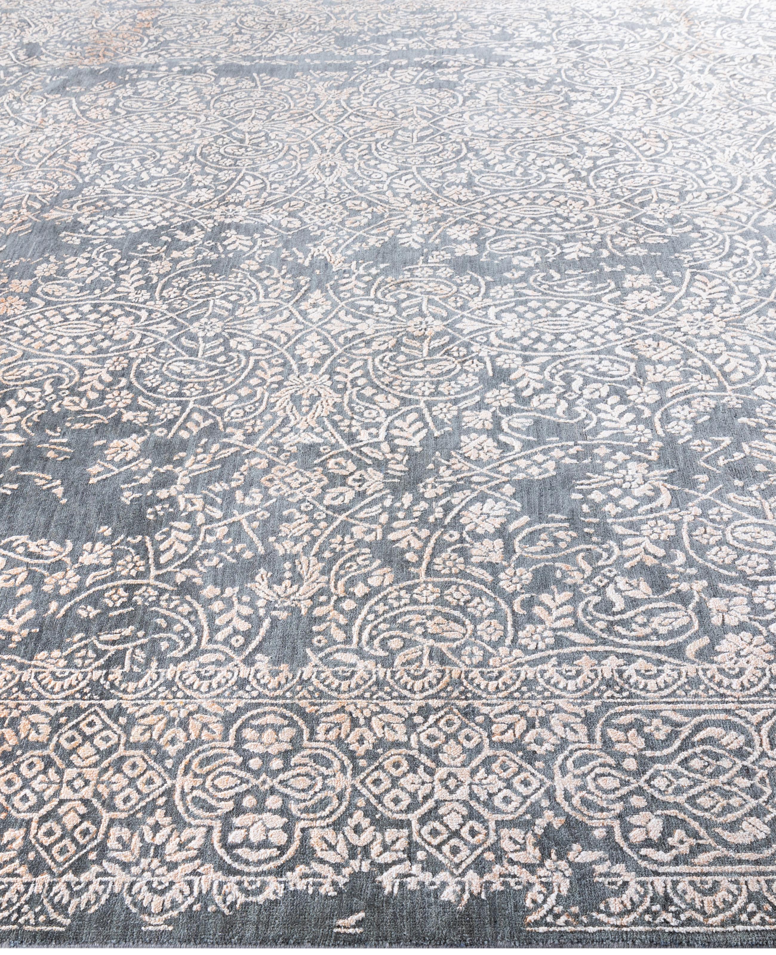 Annodato a mano Traditional Abstract Wool, Silk Hand Knoted Gray Area Rugs 9' 1