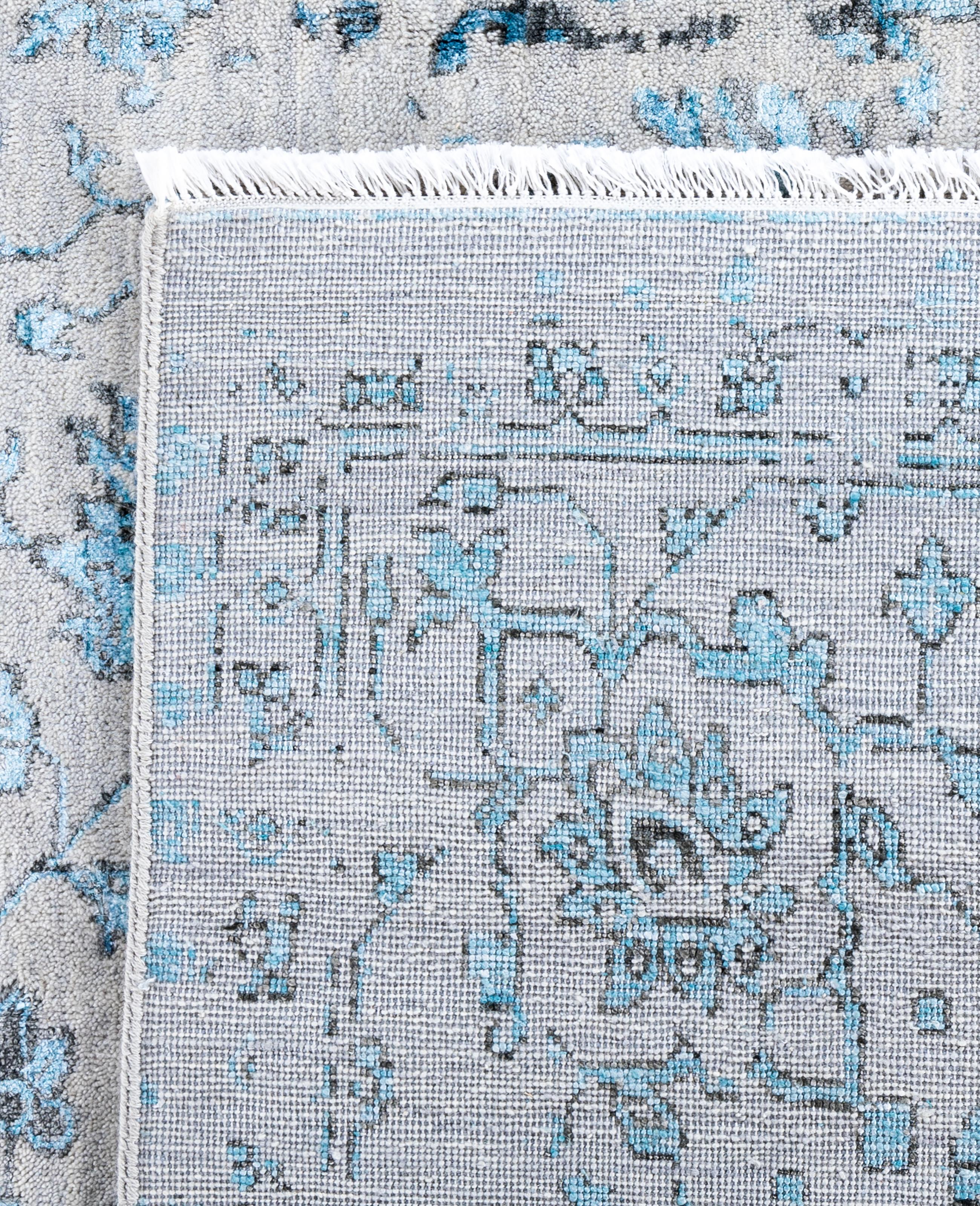Traditional Abstract Wool, Silk Hand Knoted Gray Area Rugs 9' 1