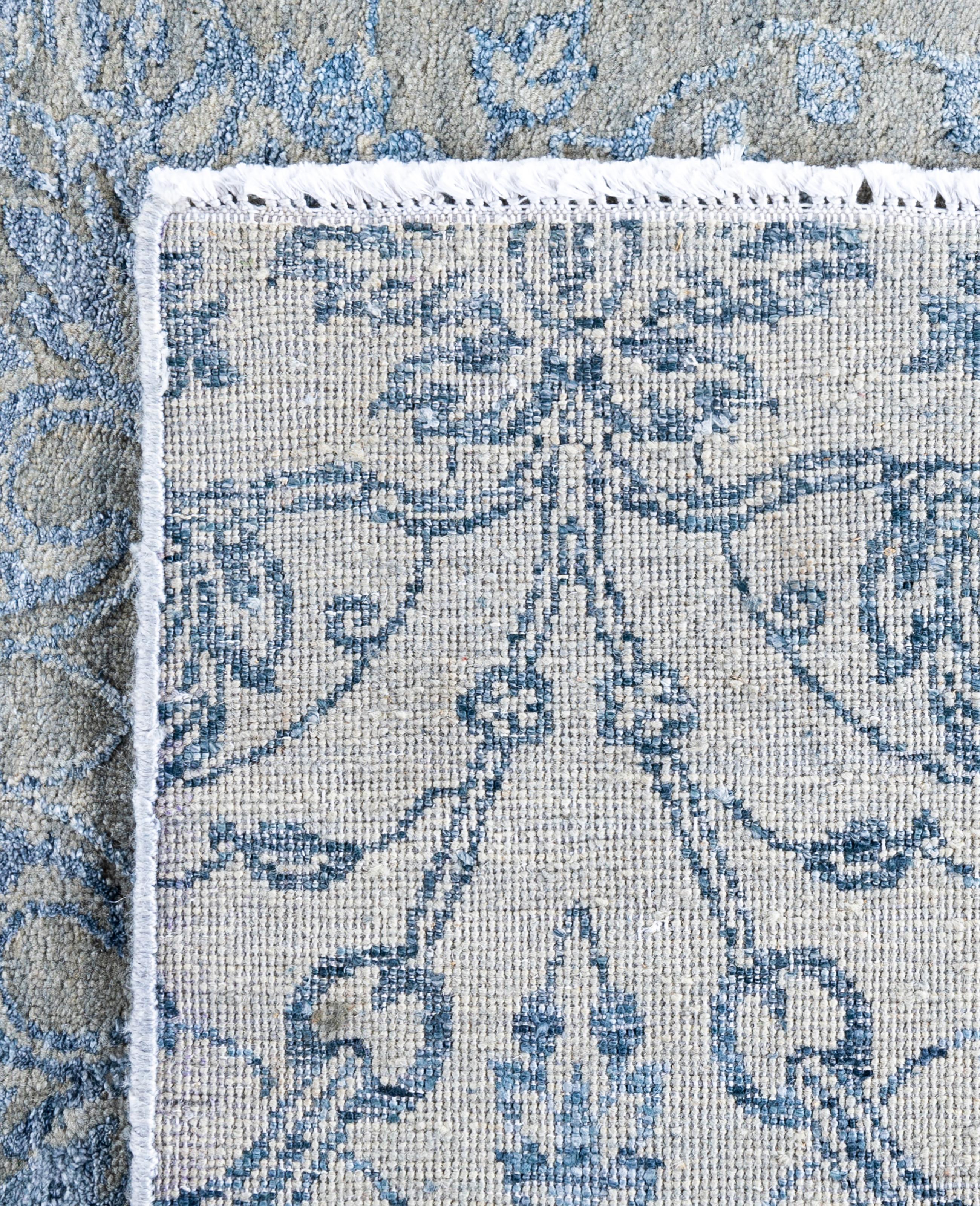 Traditional Abstract Wool, Silk Hand Knoted Gray Area Rugs 9' 1