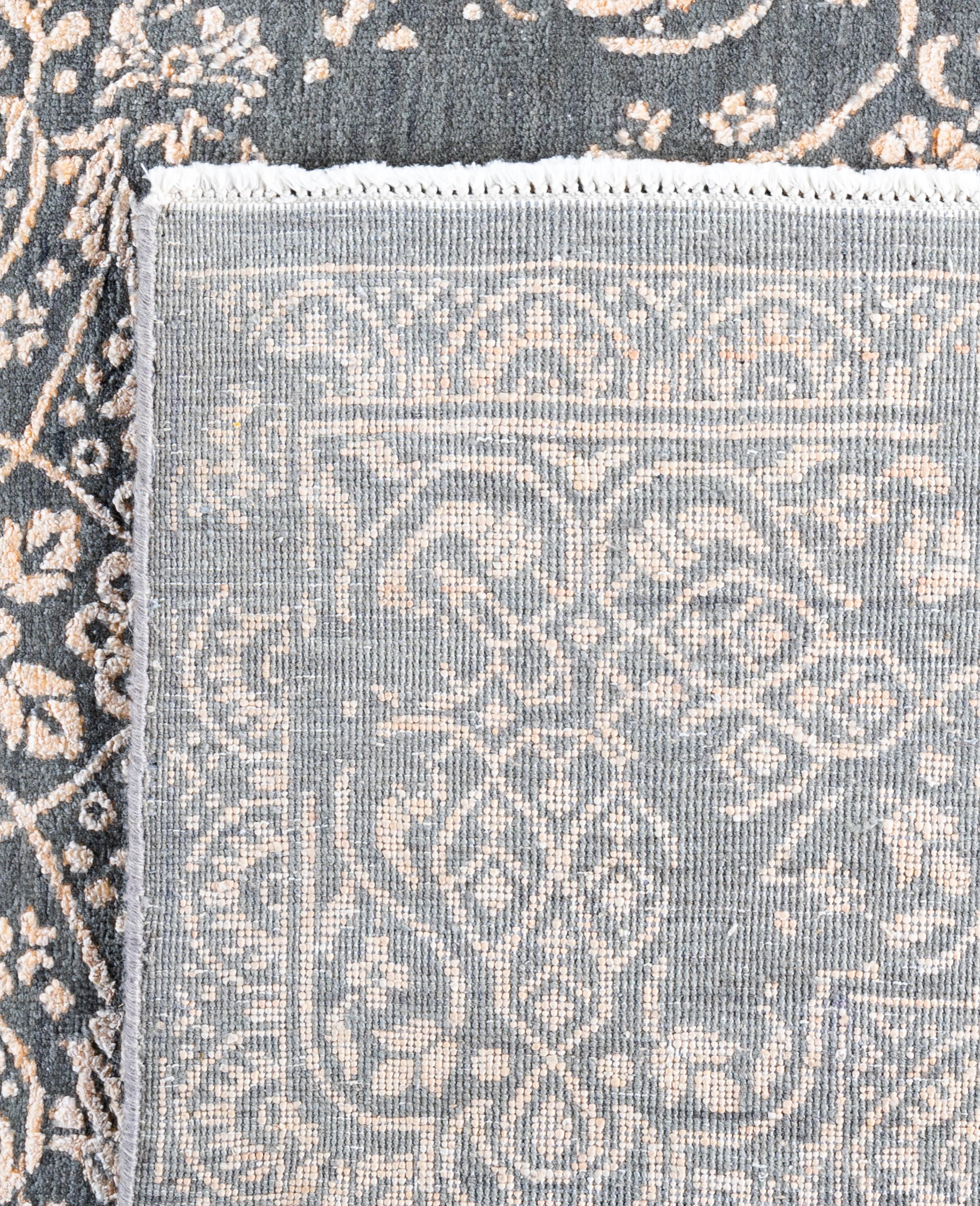 Traditional Abstract Wool, Silk Hand Knoted Gray Area Rugs 9' 1