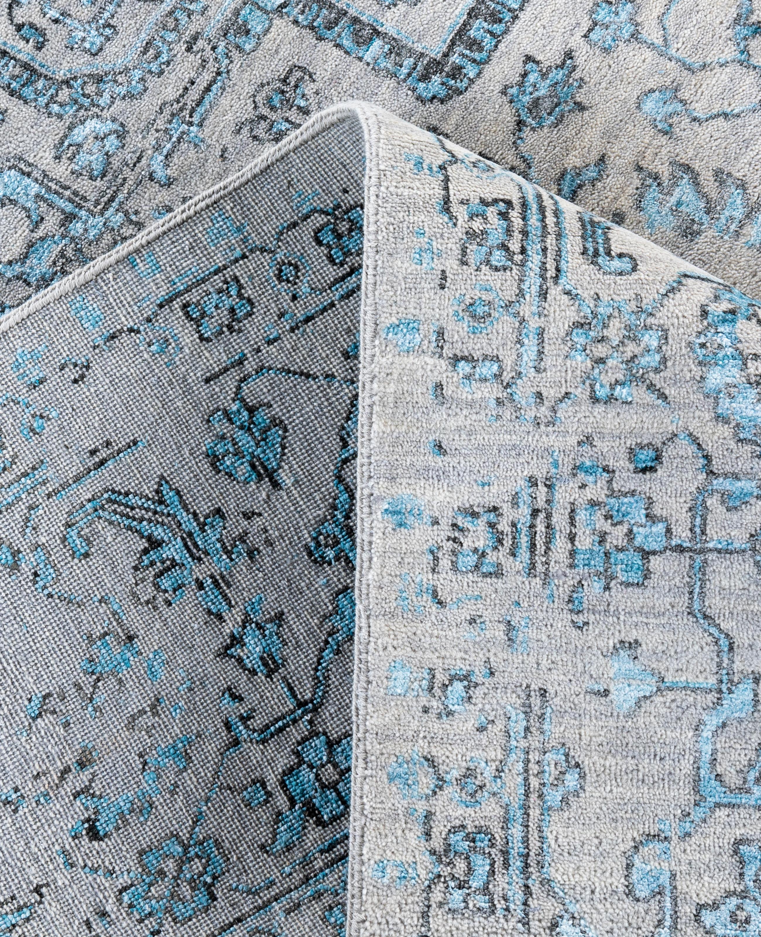 XXI secolo e contemporaneo Traditional Abstract Wool, Silk Hand Knoted Gray Area Rugs 9' 1