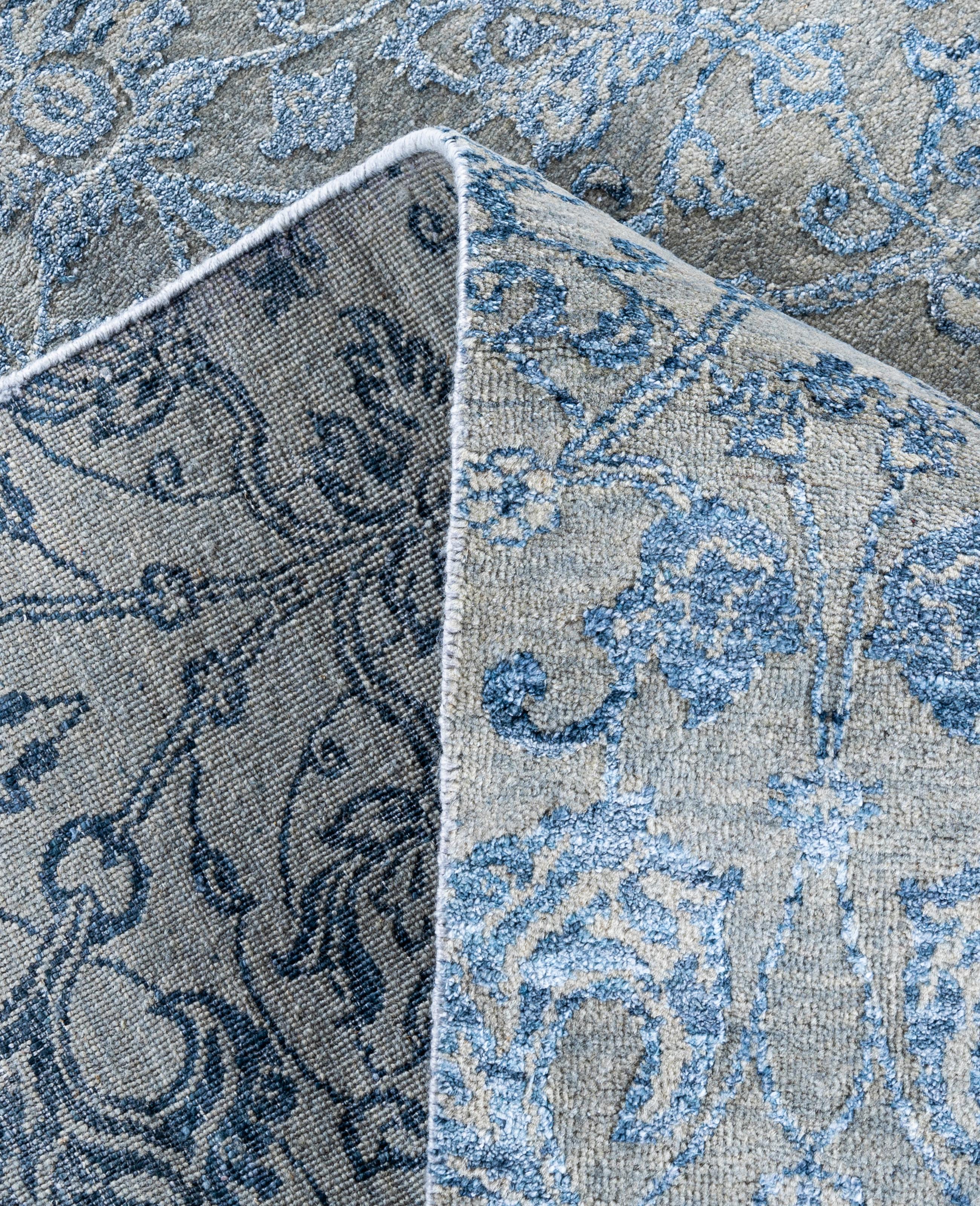 XXI secolo e contemporaneo Traditional Abstract Wool, Silk Hand Knoted Gray Area Rugs 9' 1