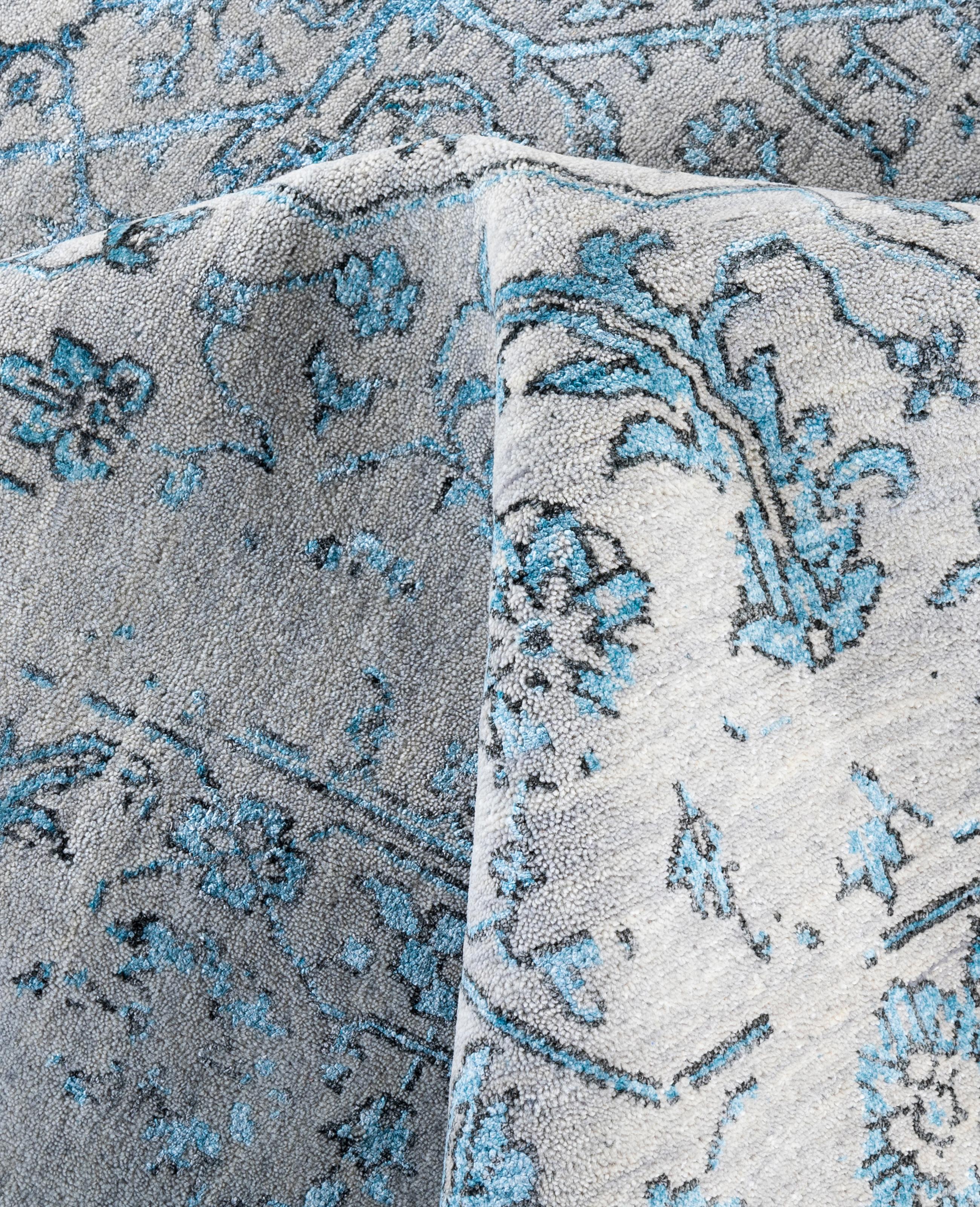 Lana Traditional Abstract Wool, Silk Hand Knoted Gray Area Rugs 9' 1