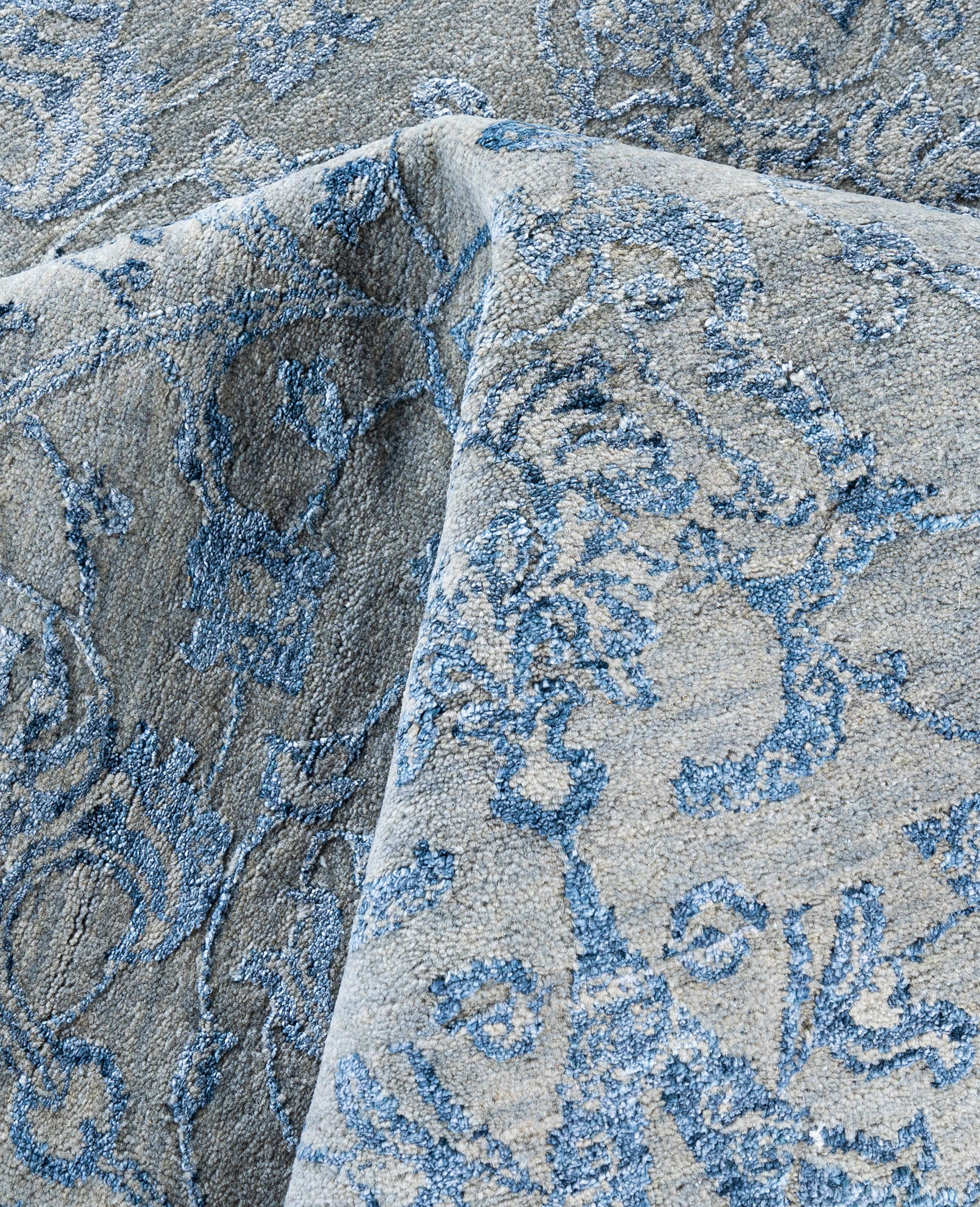 Lana Traditional Abstract Wool, Silk Hand Knoted Gray Area Rugs 9' 1