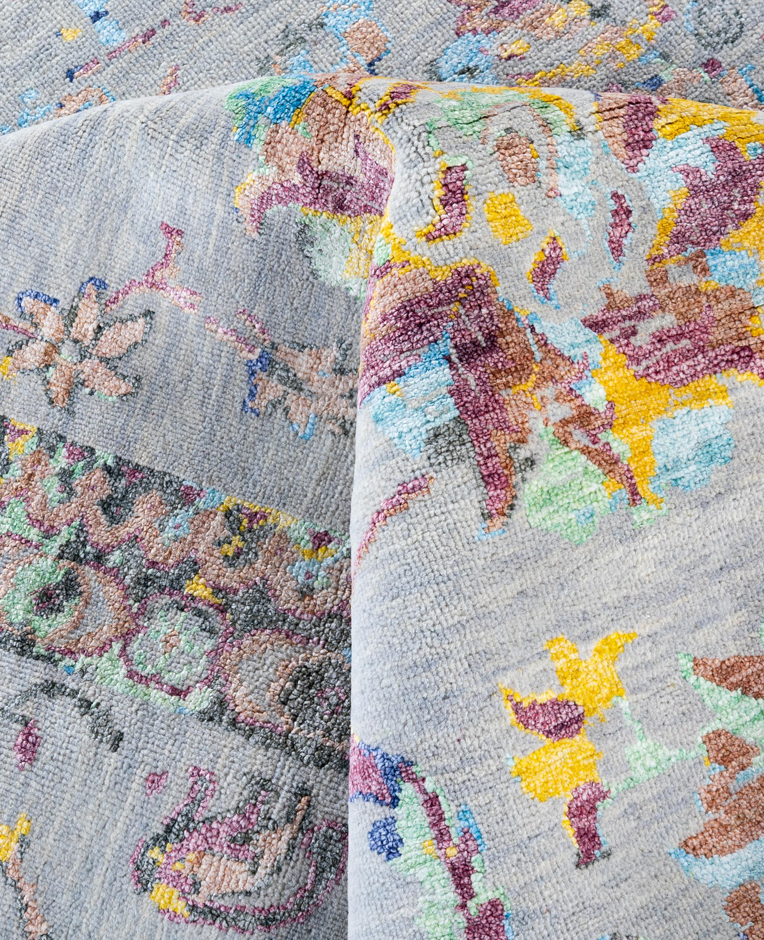 Lana Traditional Abstract Wool, Silk Hand Knoted Gray Area Rugs 9' 1