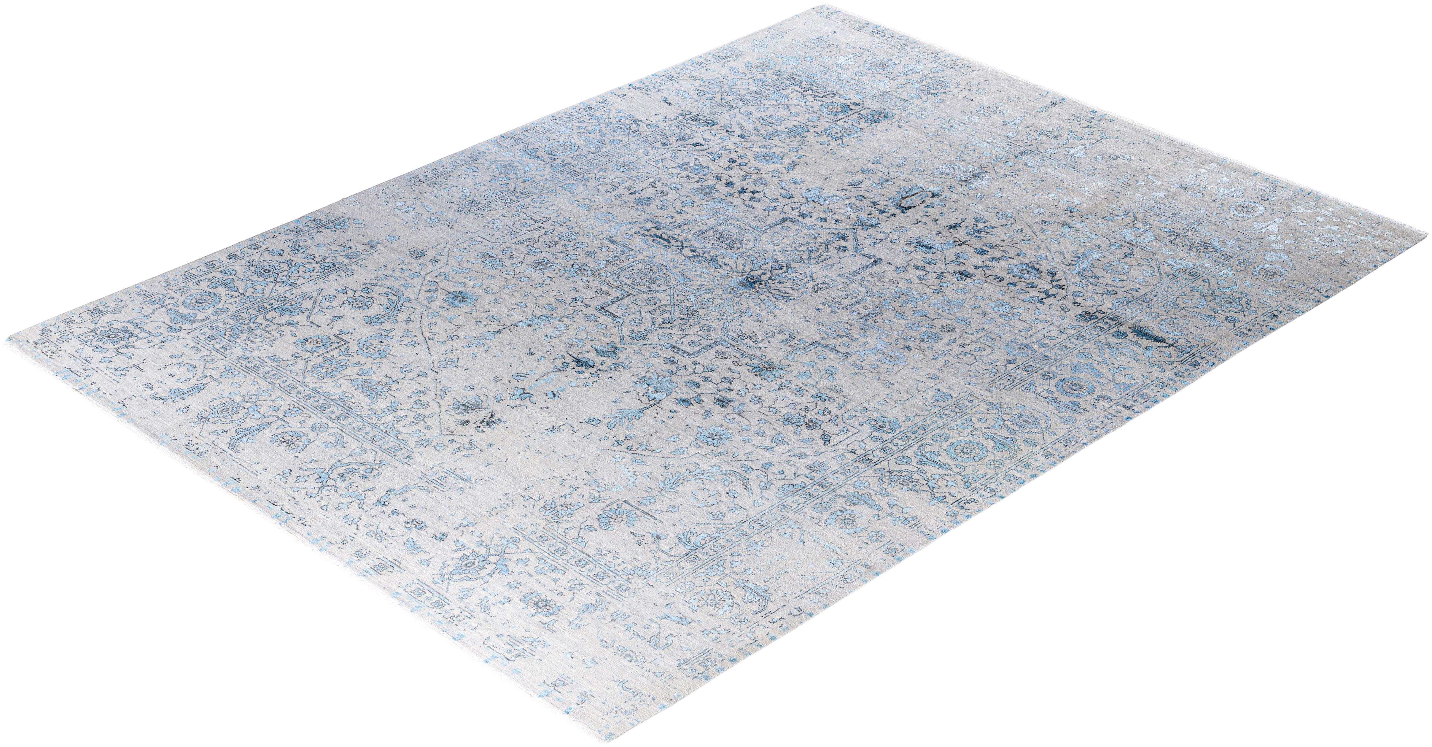 Traditional Abstract Wool, Silk Hand Knoted Gray Area Rugs 9' 1