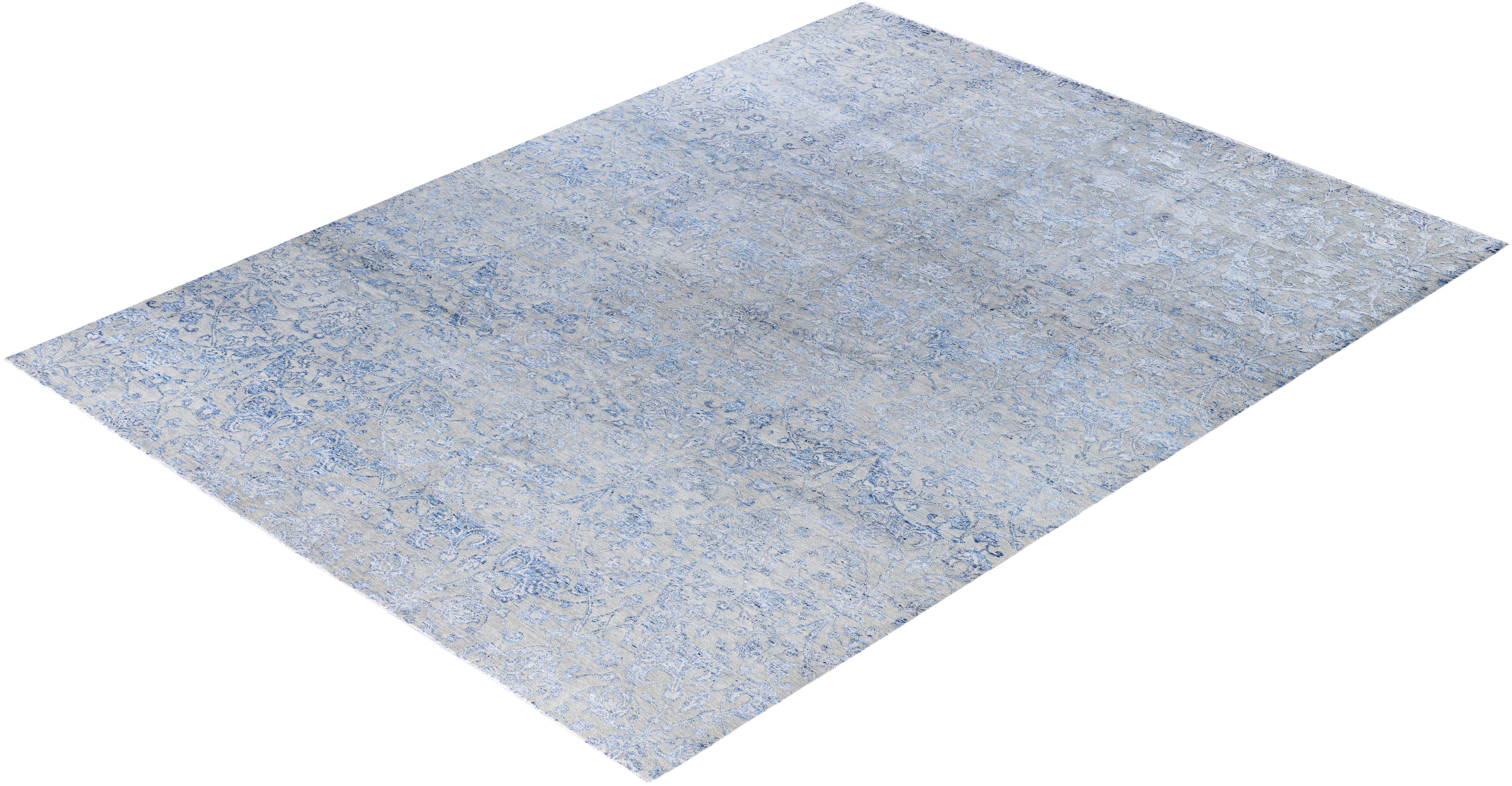 Traditional Abstract Wool, Silk Hand Knoted Gray Area Rugs 9' 1