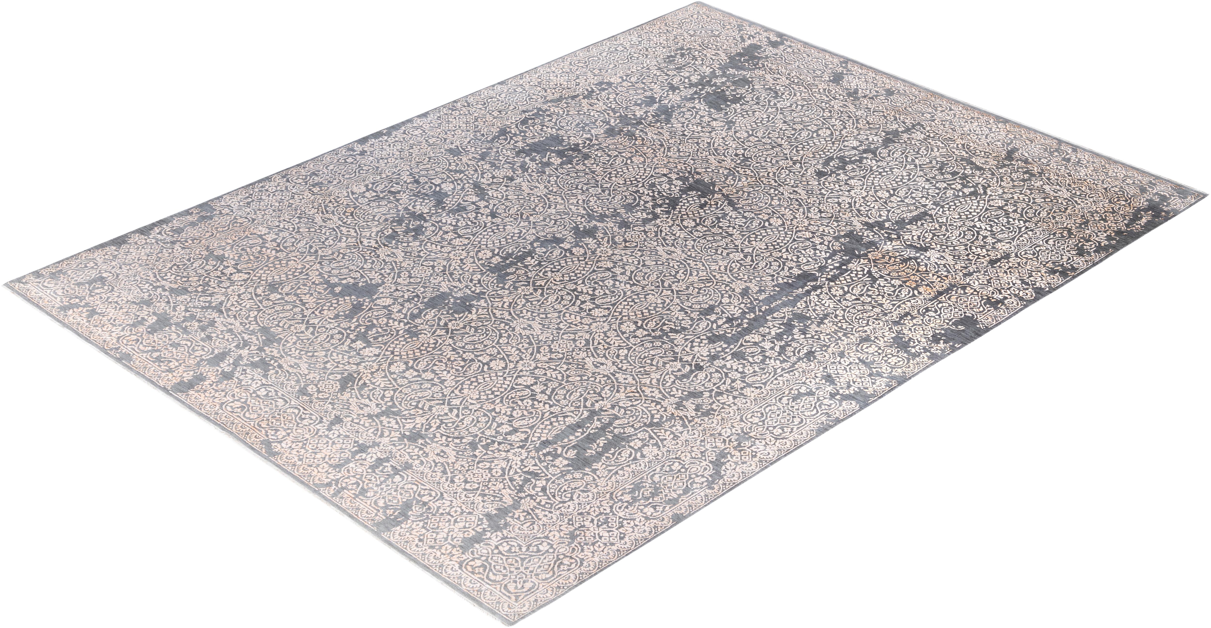 Traditional Abstract Wool, Silk Hand Knoted Gray Area Rugs 9' 1