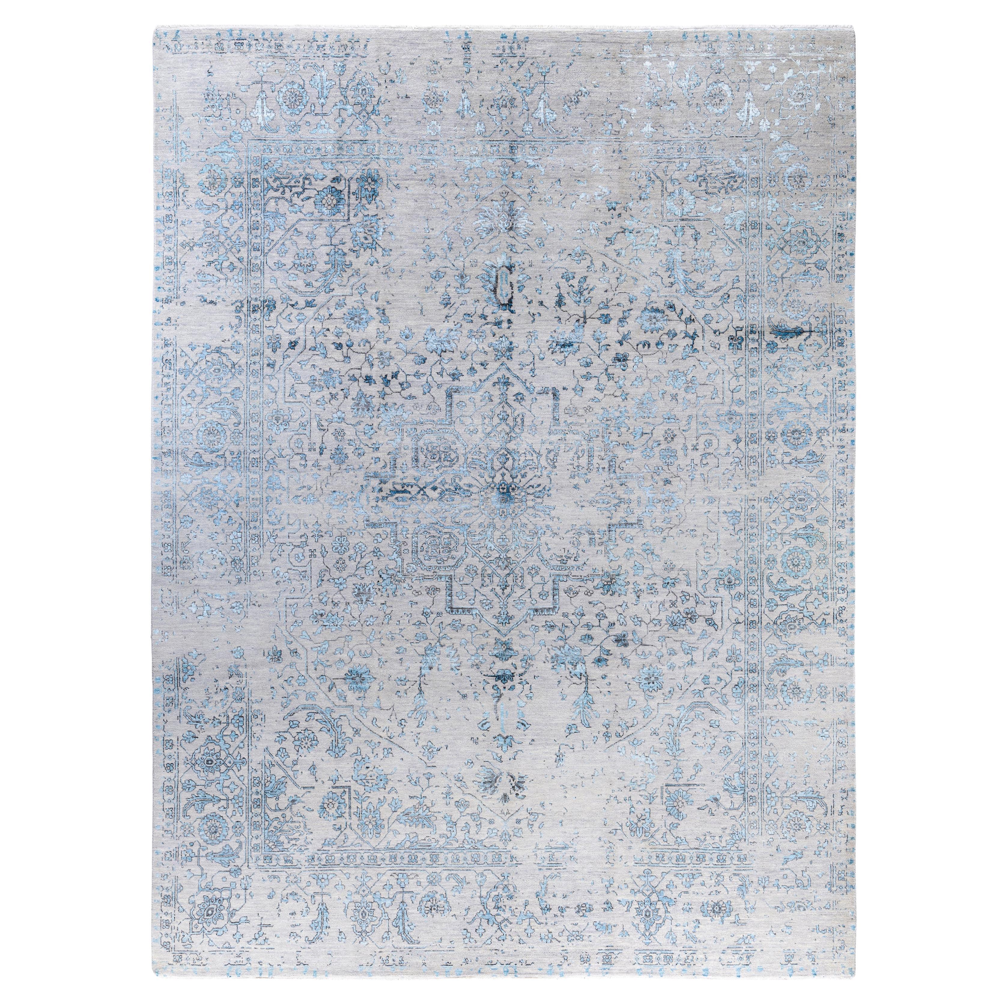 Traditional Abstract Wool, Silk Hand Knoted Gray Area Rugs 9' 1" x 12' 3" in vendita