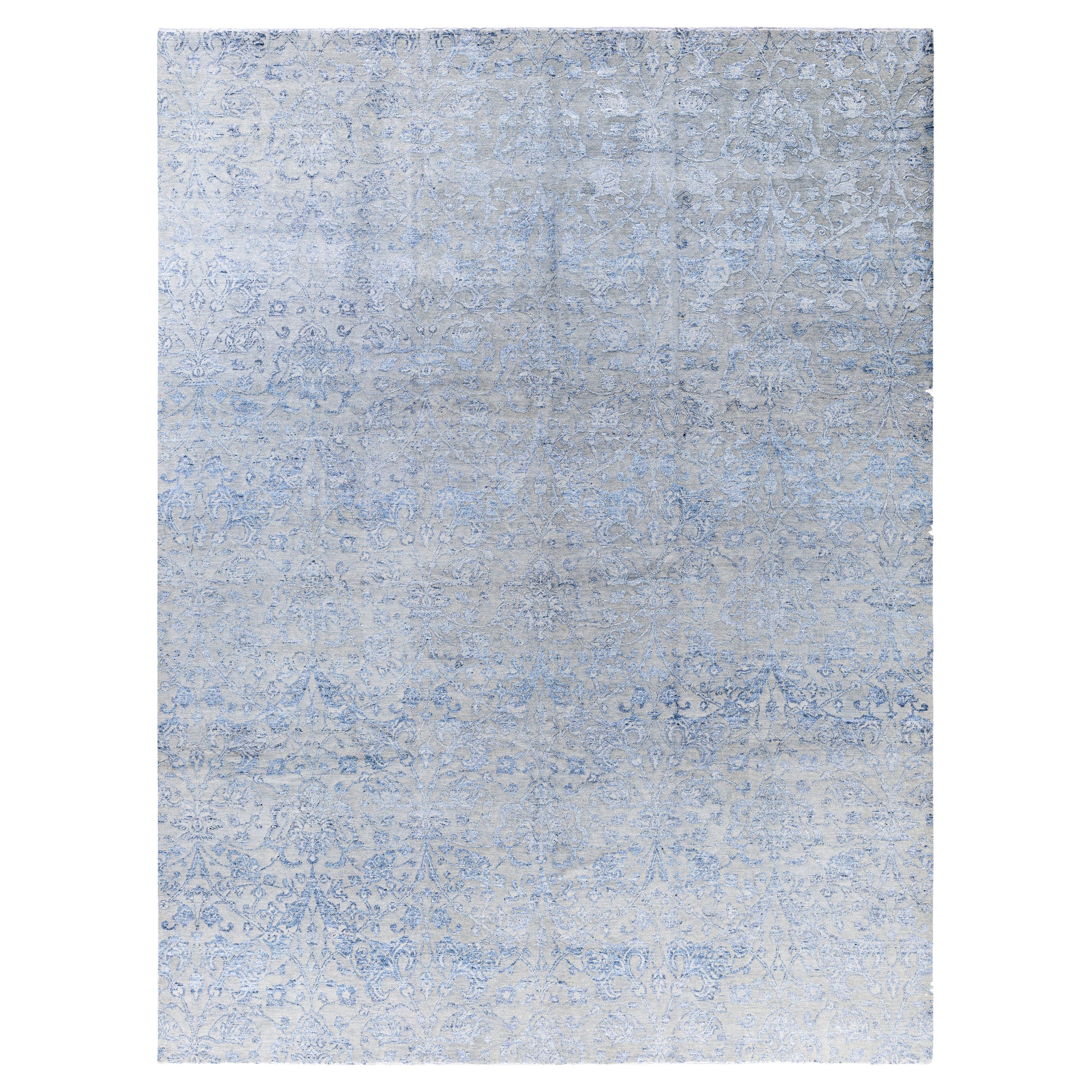 Traditional Abstract Wool, Silk Hand Knotted Gray Area Rug 9' 1" x 12' 3"