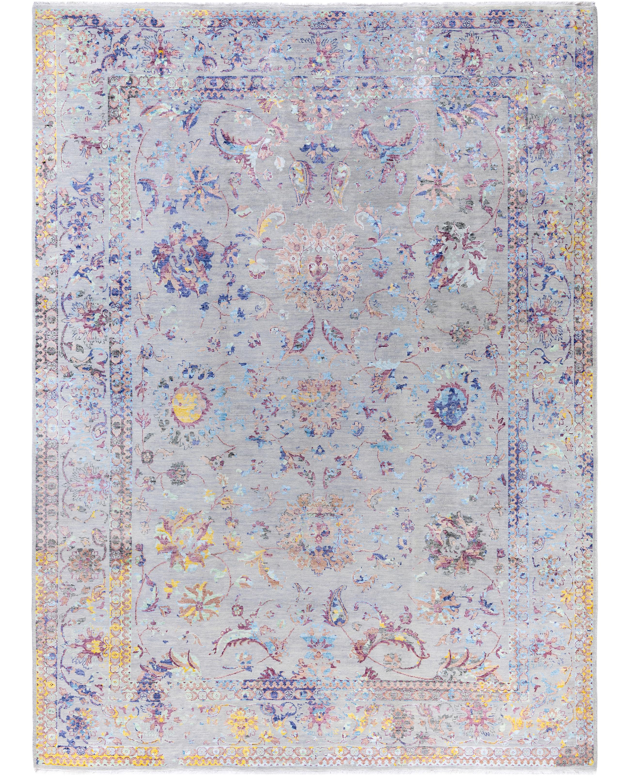 Traditional Abstract Wool, Silk Hand Knoted Gray Area Rugs 9' 1" x 12' 3"