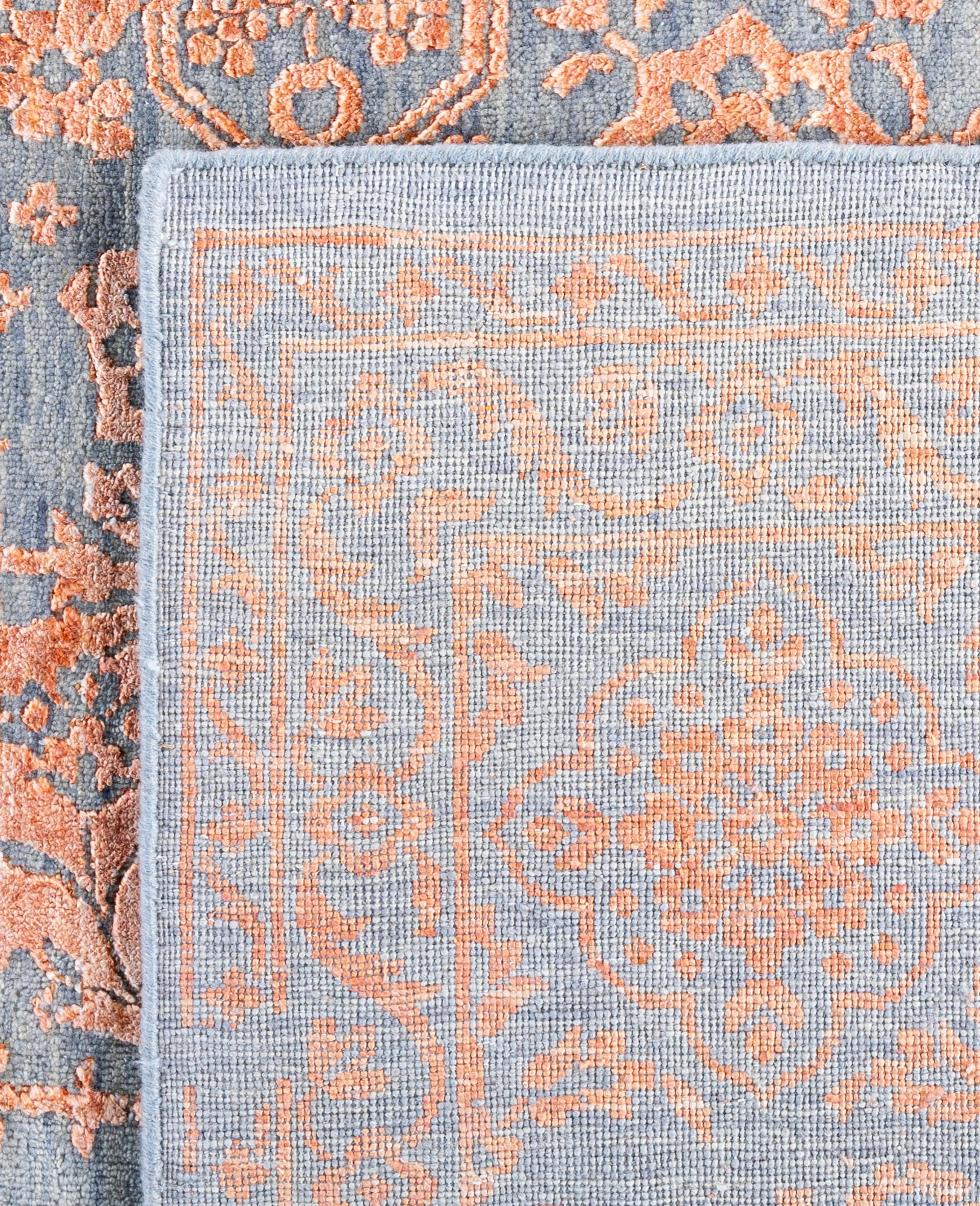 Traditional Abstract Wool, Silk Hand Knoted Gray Area Rugs 9' 1