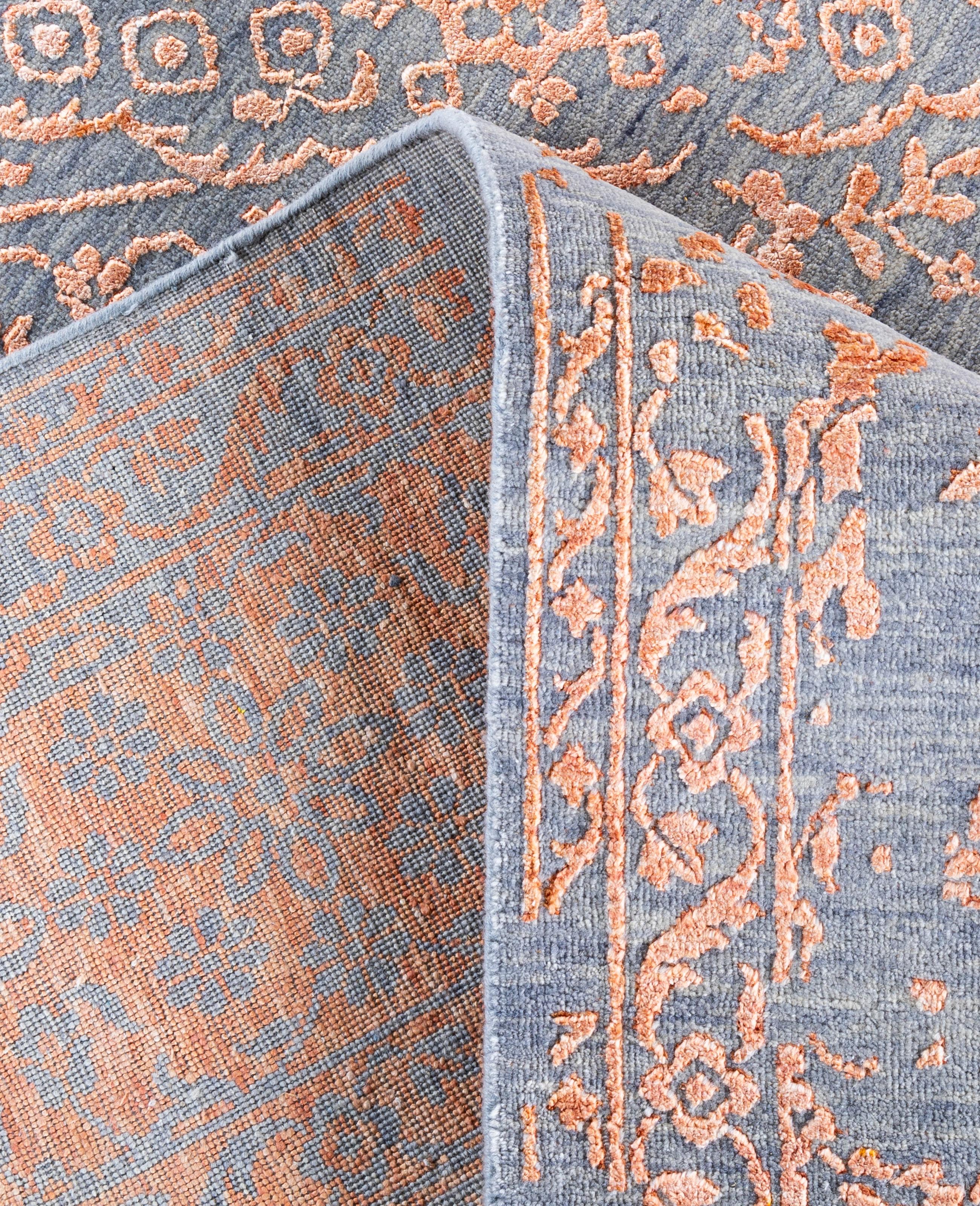 XXI secolo e contemporaneo Traditional Abstract Wool, Silk Hand Knoted Gray Area Rugs 9' 1