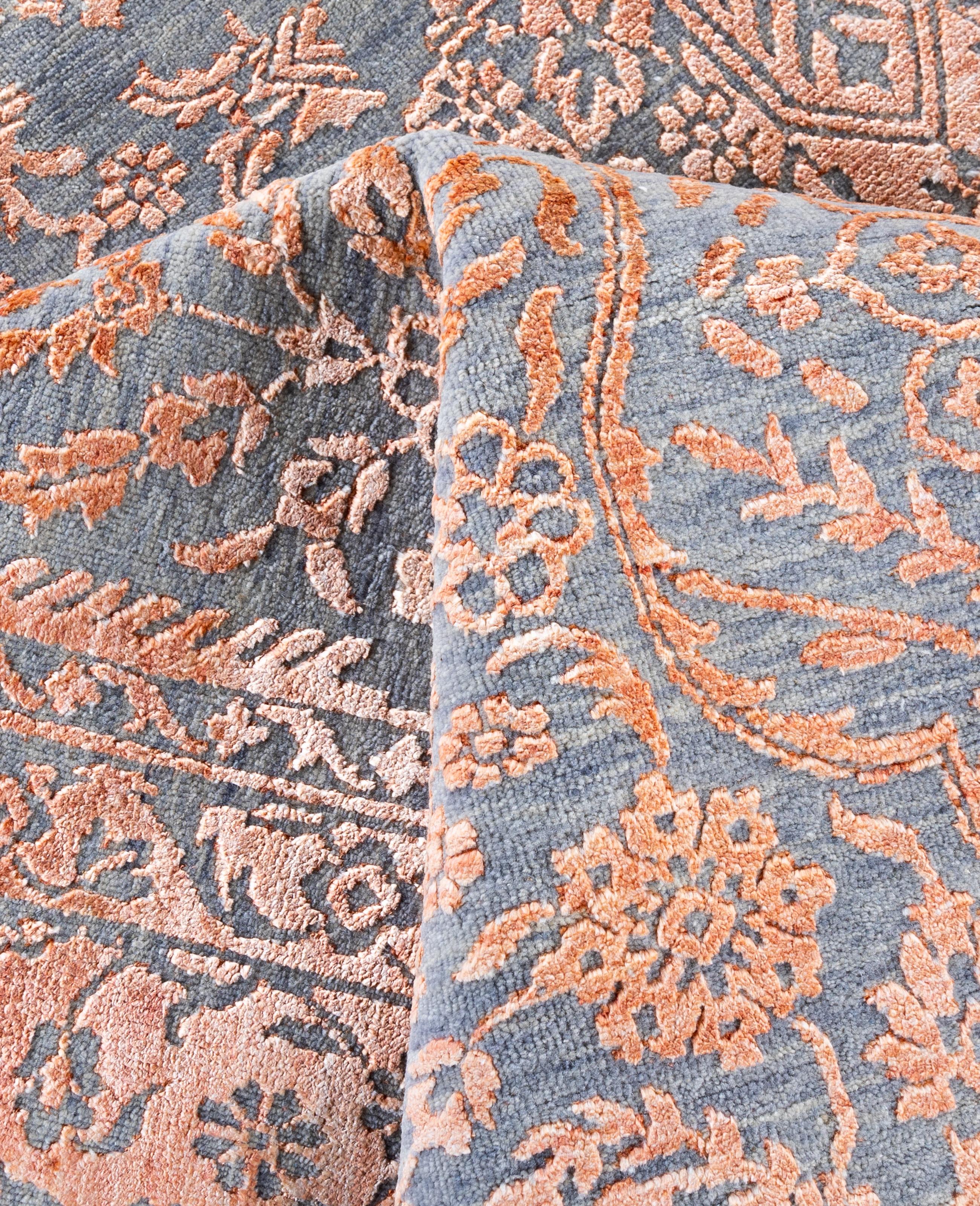 Lana Traditional Abstract Wool, Silk Hand Knoted Gray Area Rugs 9' 1