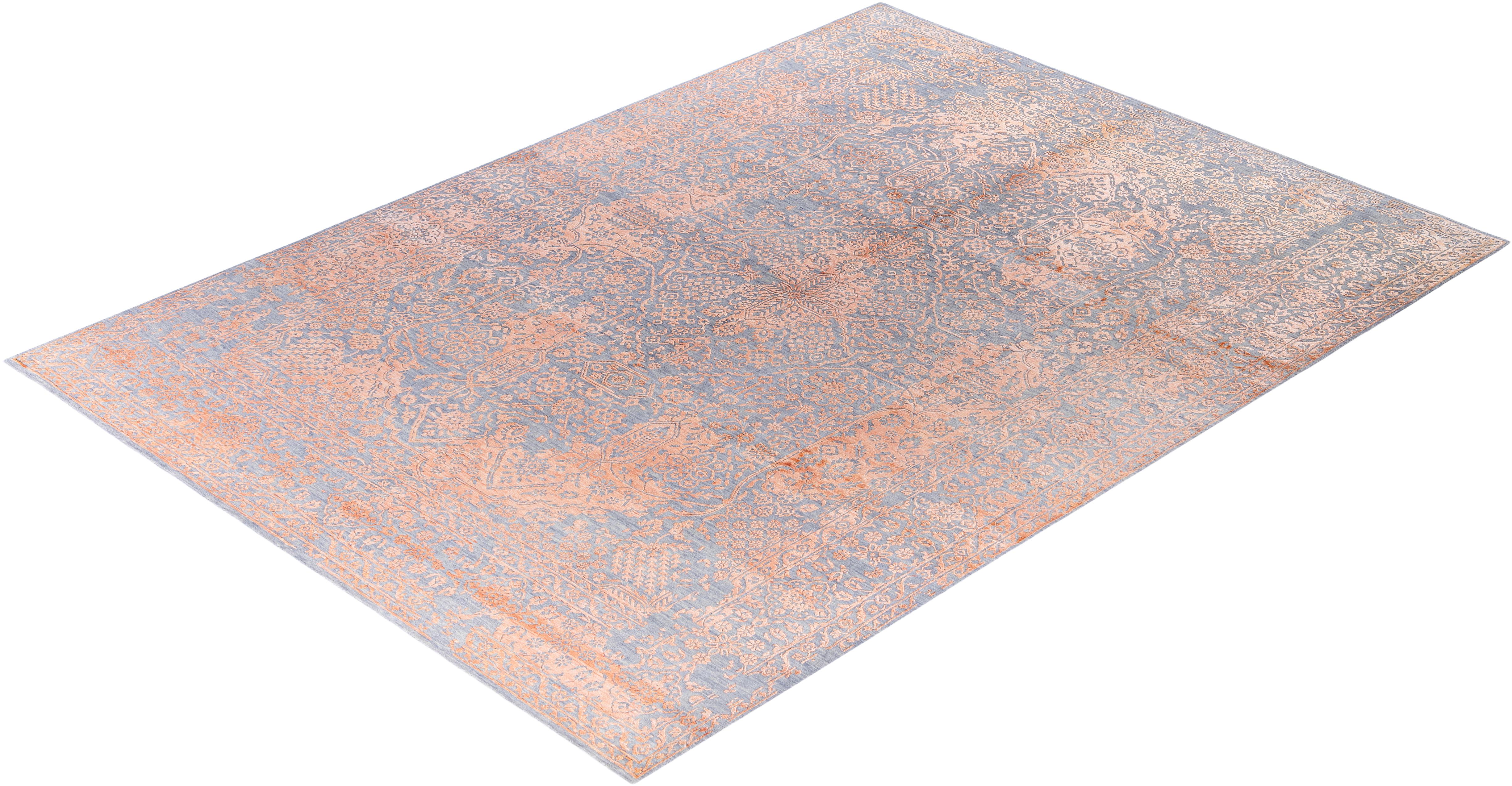 Traditional Abstract Wool, Silk Hand Knoted Gray Area Rugs 9' 1