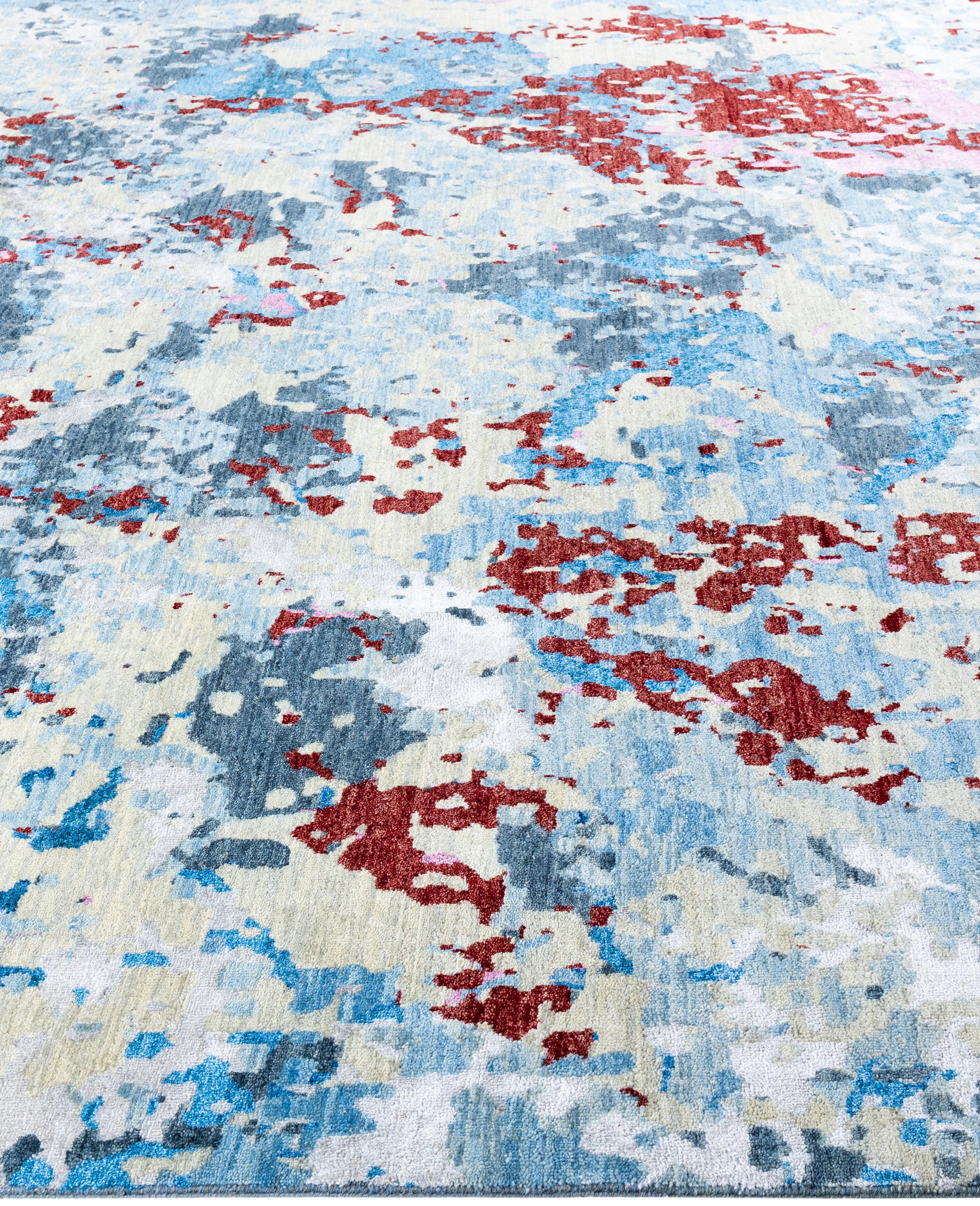 Annodato a mano Traditional Abstract Wool, Silk Hand Knotted Gray Area Rugs 9' 1