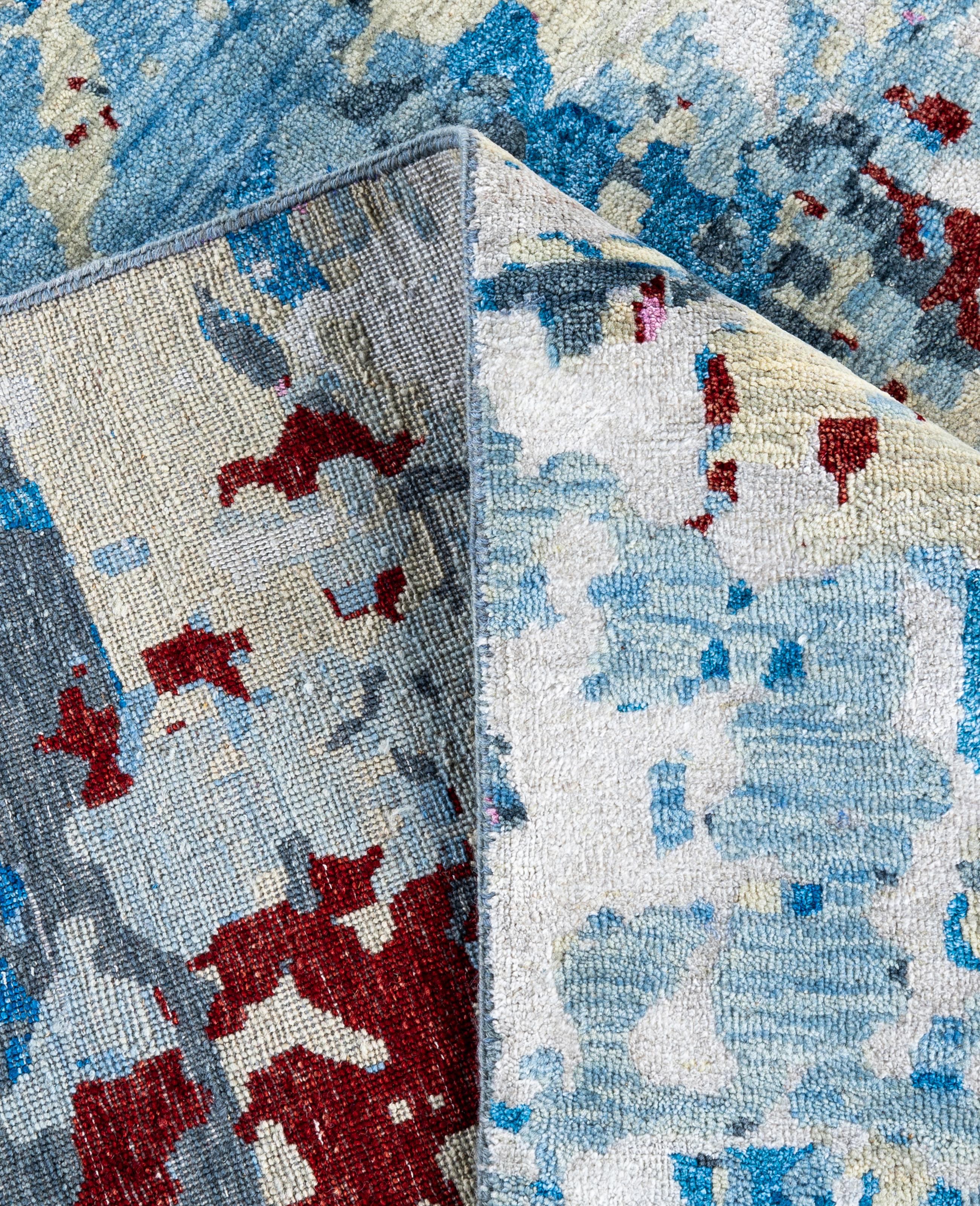 XXI secolo e contemporaneo Traditional Abstract Wool, Silk Hand Knotted Gray Area Rugs 9' 1