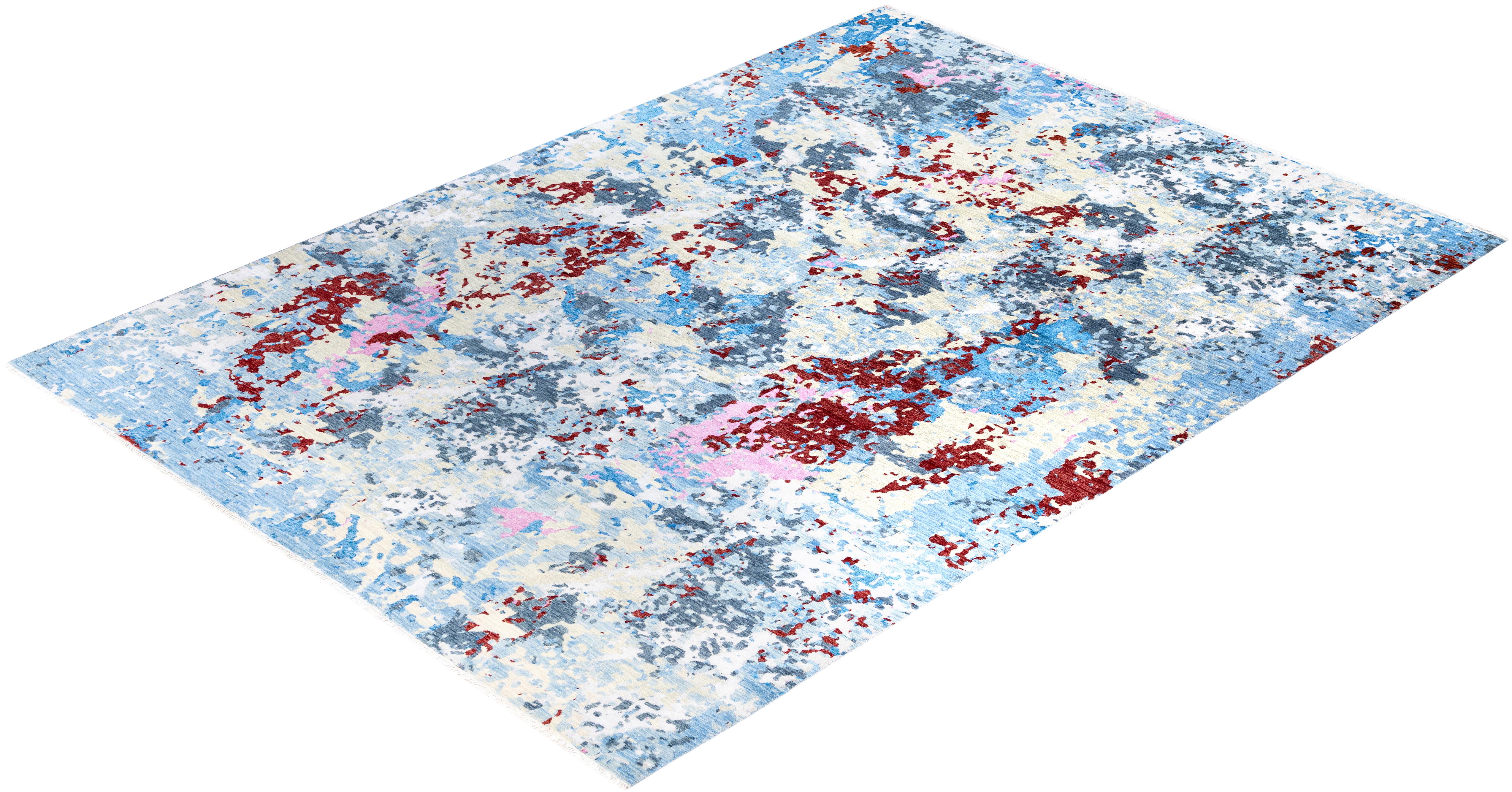 Traditional Abstract Wool, Silk Hand Knotted Gray Area Rugs 9' 1
