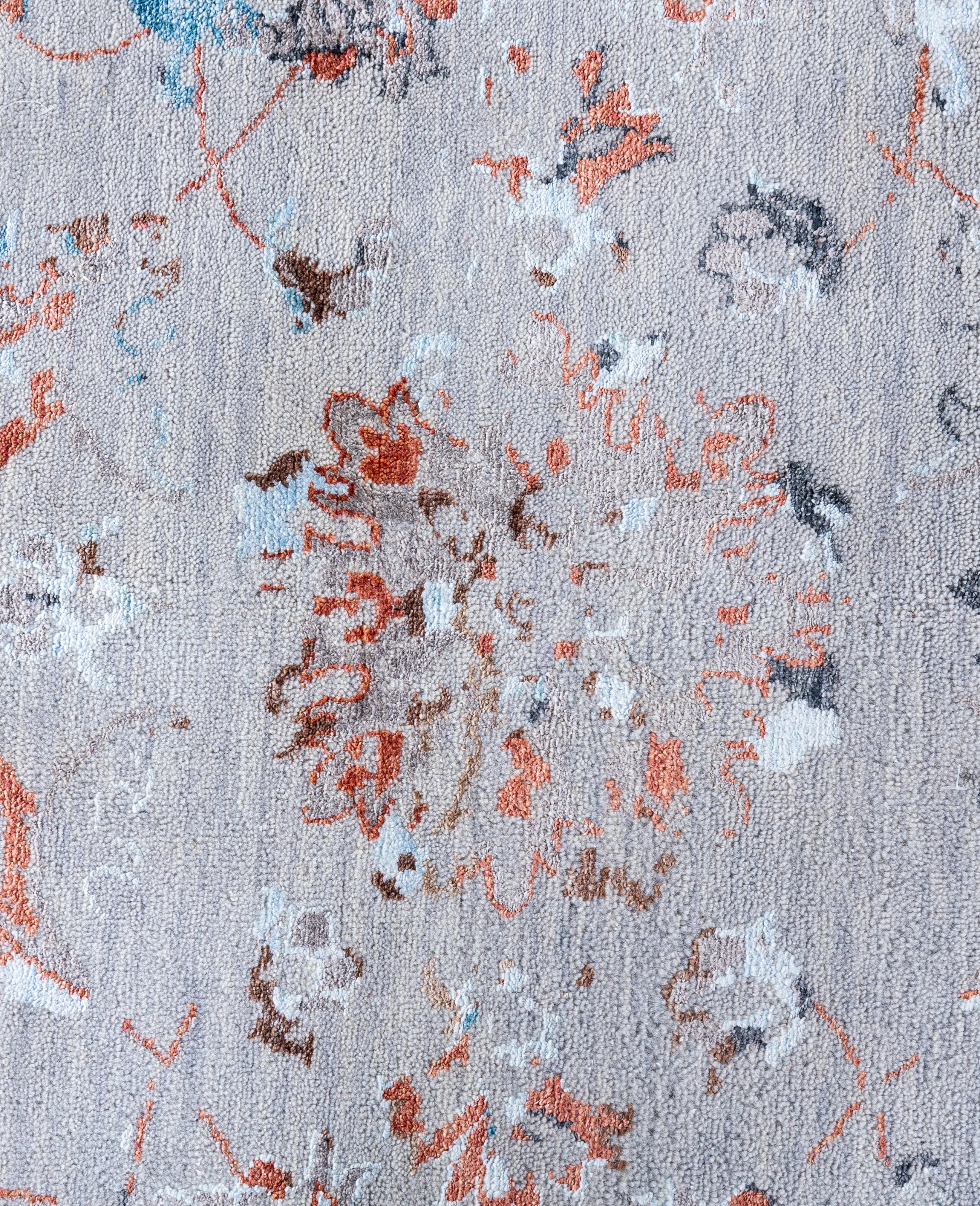 Indiano Traditional Abstract Wool, Silk Hand Knoted Gray Area Rugs 9' 2