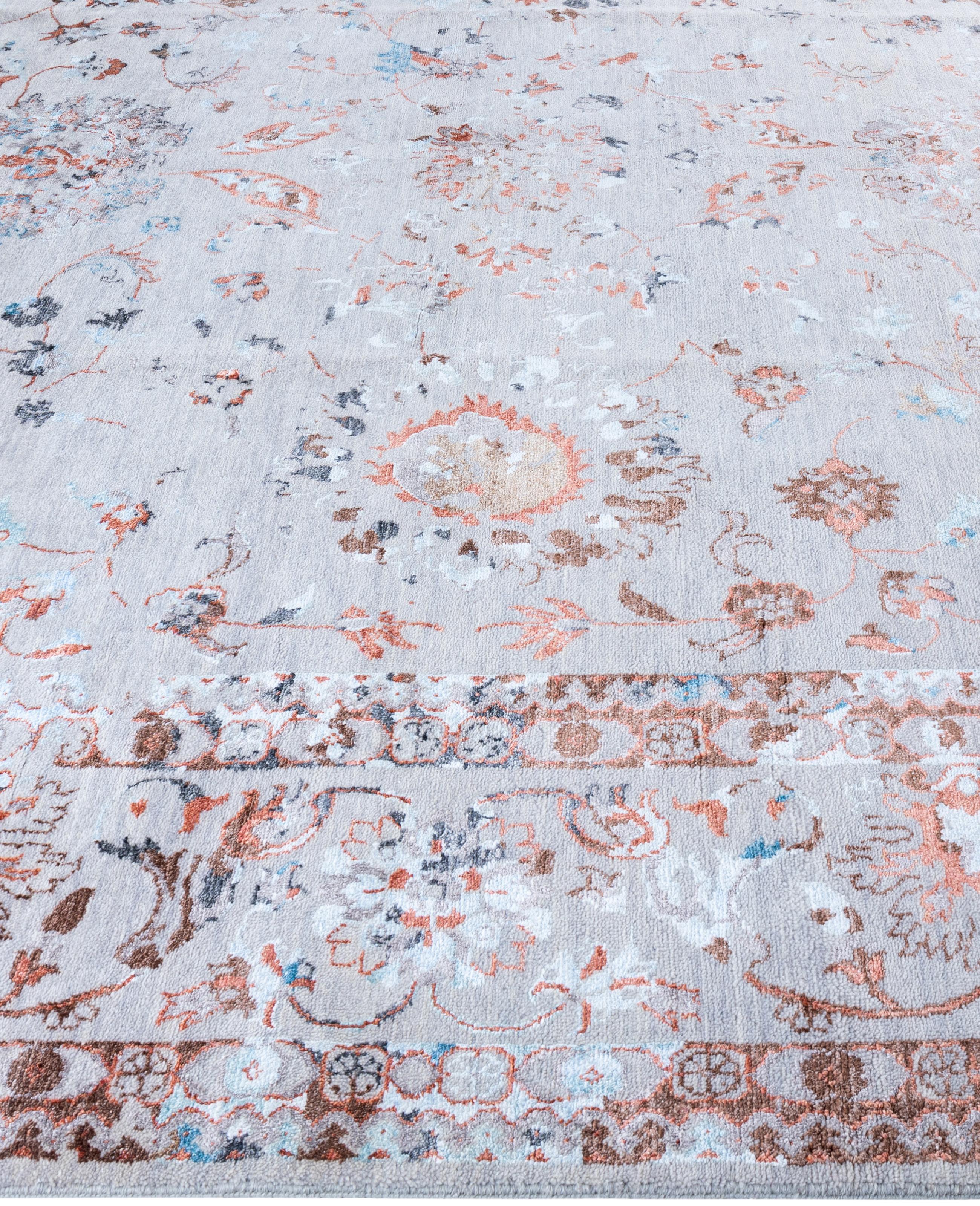 Annodato a mano Traditional Abstract Wool, Silk Hand Knoted Gray Area Rugs 9' 2