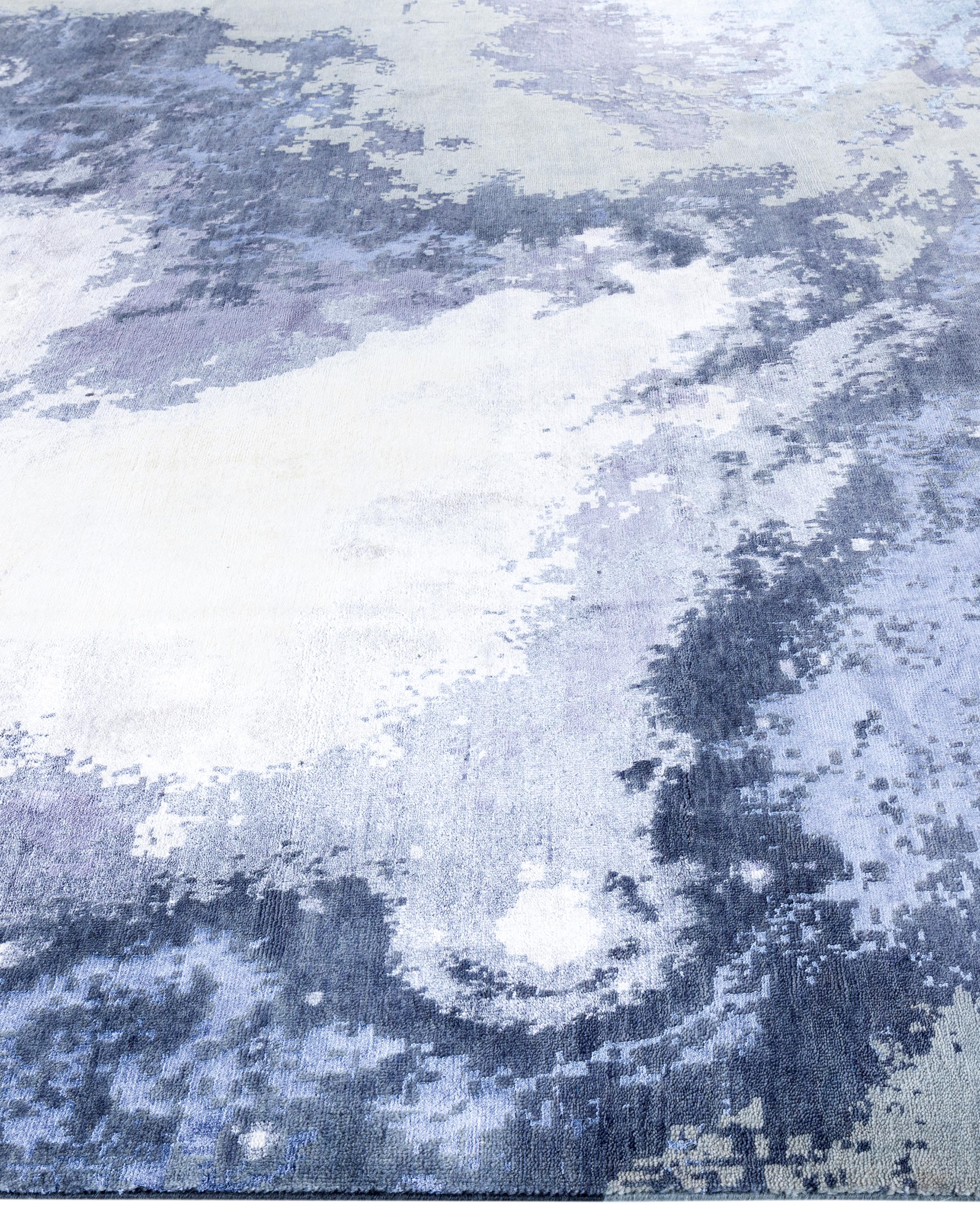 Annodato a mano Traditional Abstract Wool, Silk Hand Knoted Gray Area Rugs 9' 2