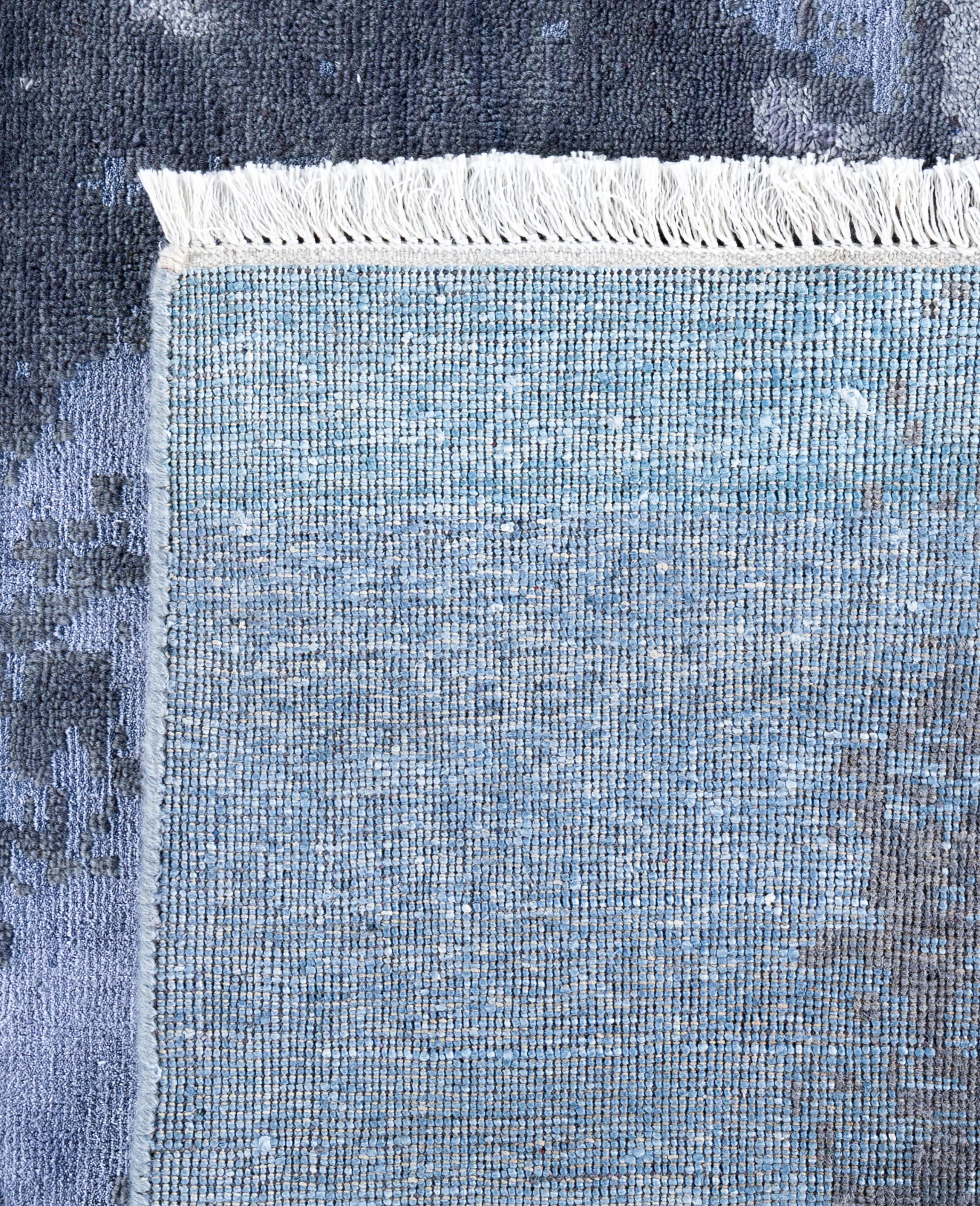 Traditional Abstract Wool, Silk Hand Knoted Gray Area Rugs 9' 2