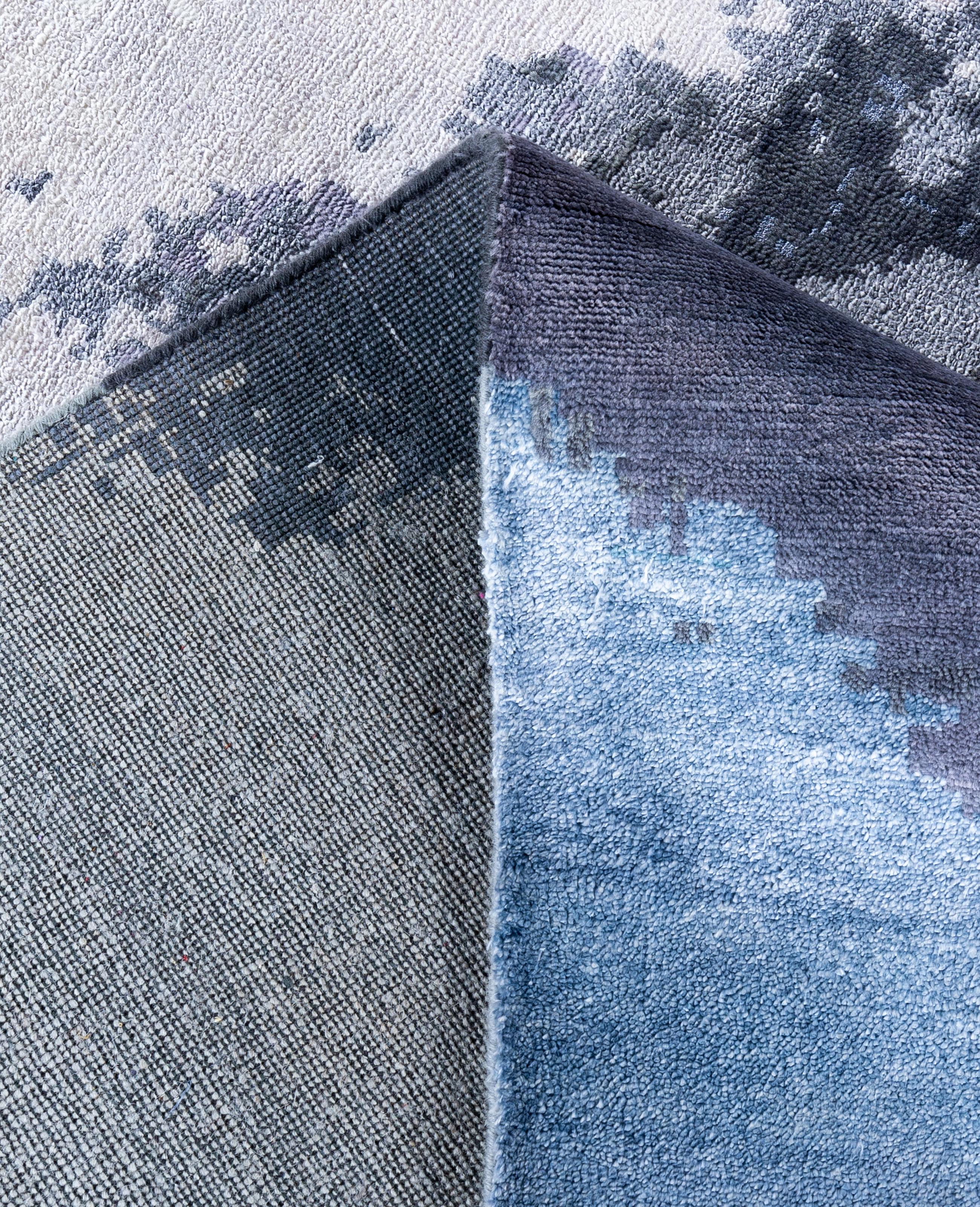 XXI secolo e contemporaneo Traditional Abstract Wool, Silk Hand Knoted Gray Area Rugs 9' 2