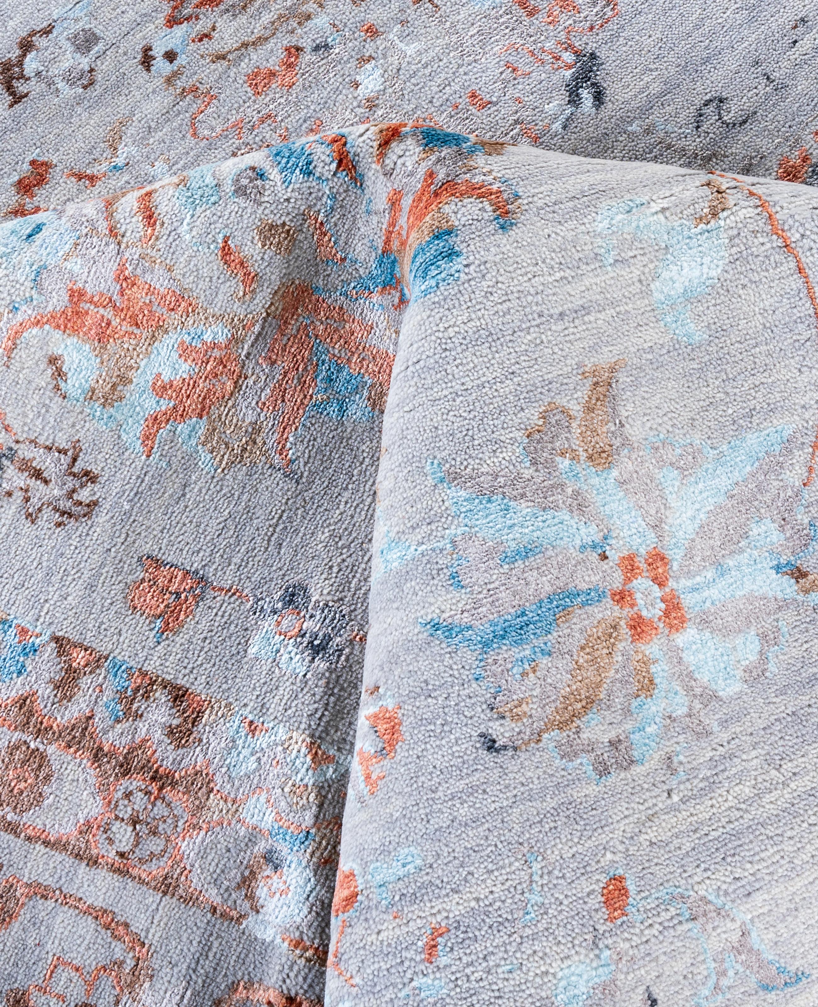 Lana Traditional Abstract Wool, Silk Hand Knoted Gray Area Rugs 9' 2