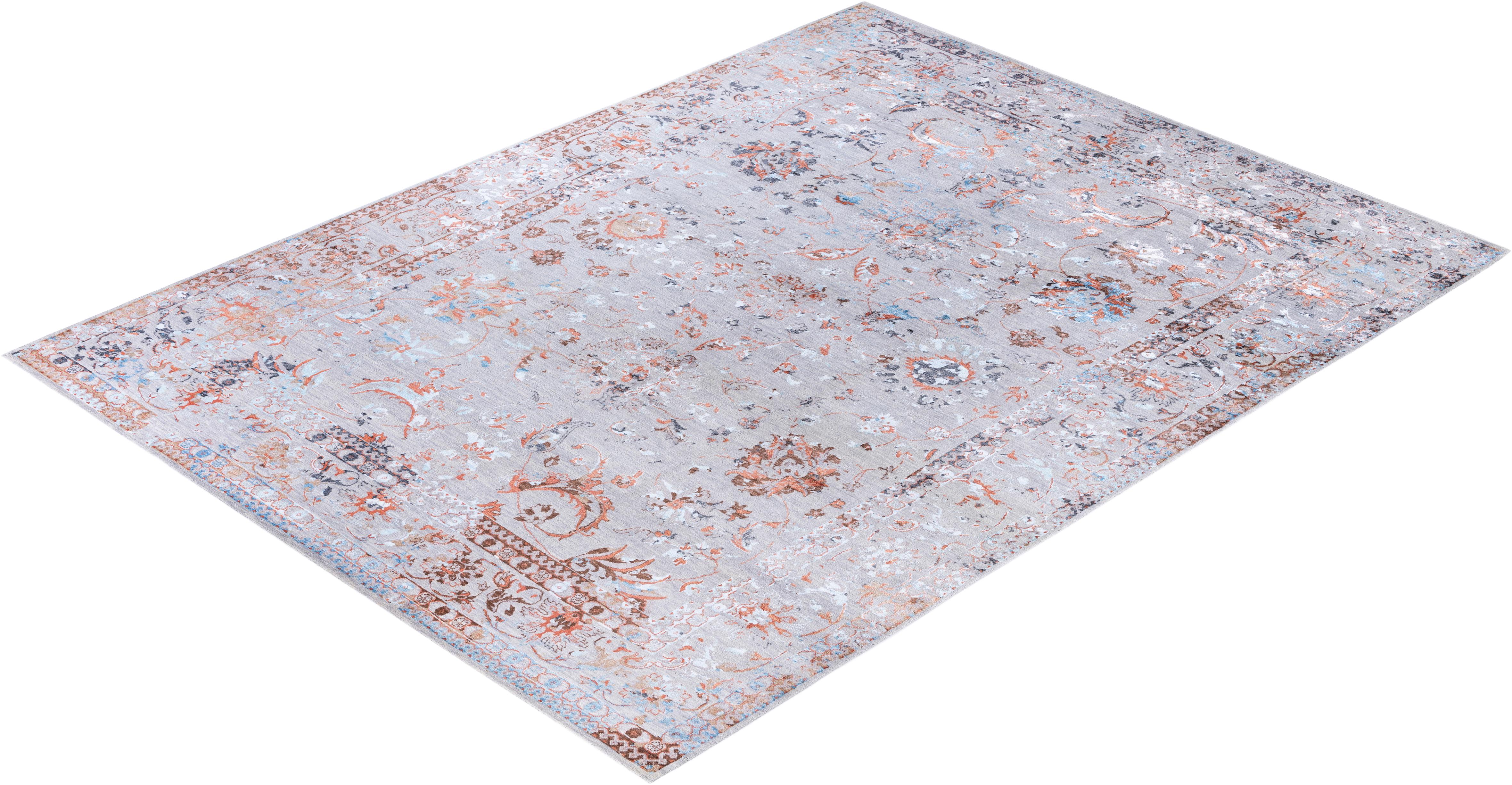 Traditional Abstract Wool, Silk Hand Knoted Gray Area Rugs 9' 2